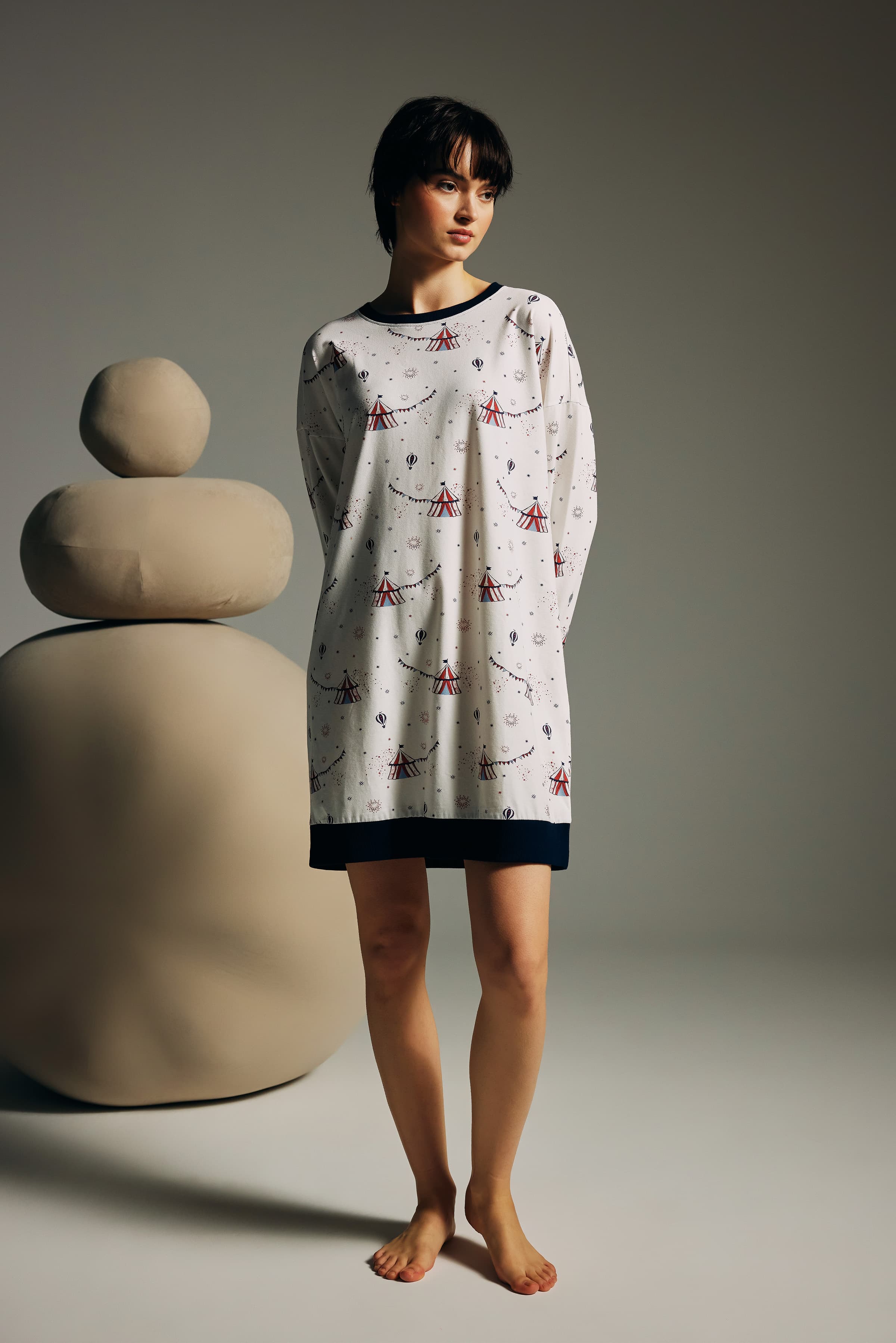 Women's Red Printed Cotton Nightgown — view 3