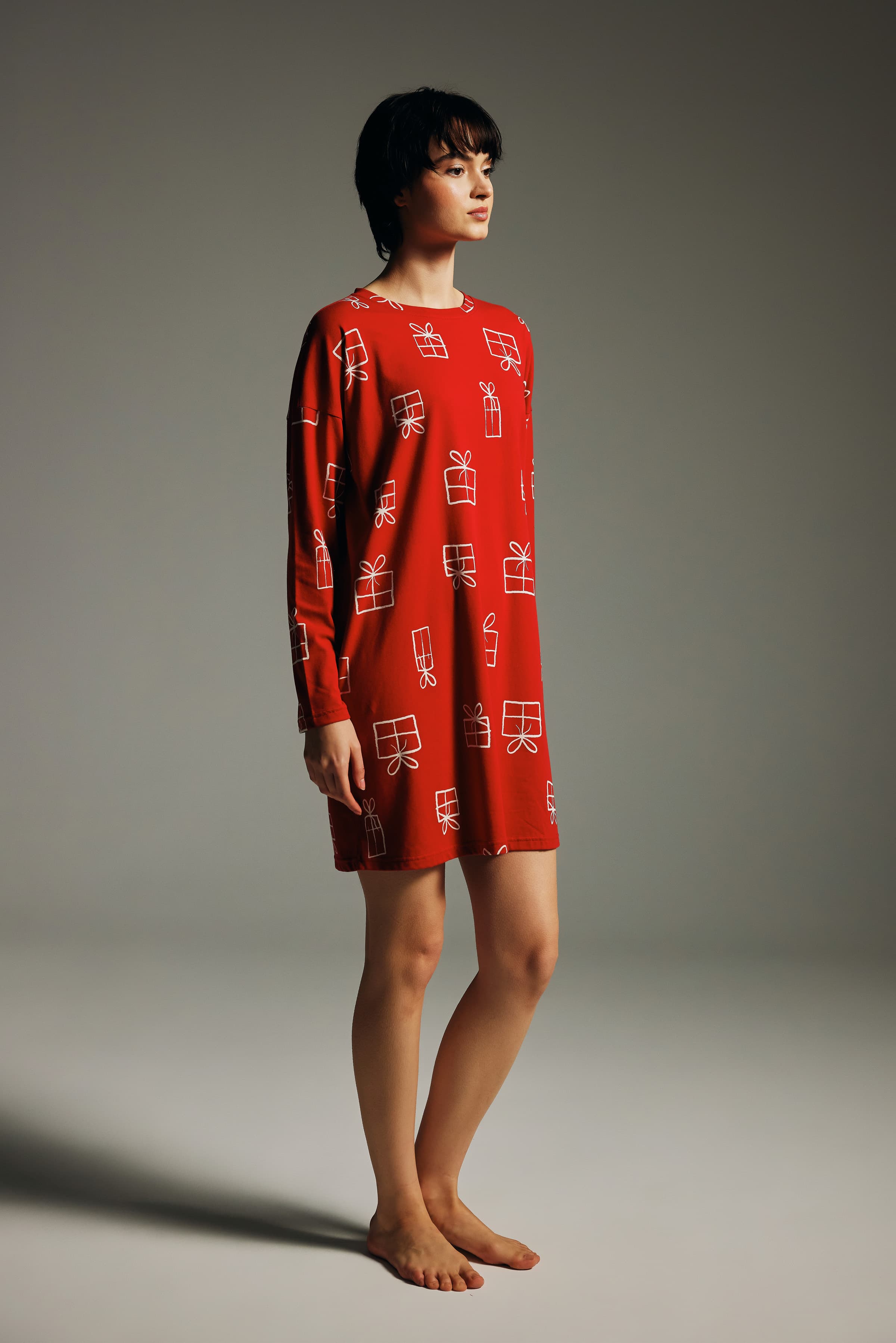 Women's Red Printed Cotton Nightgown — view 2