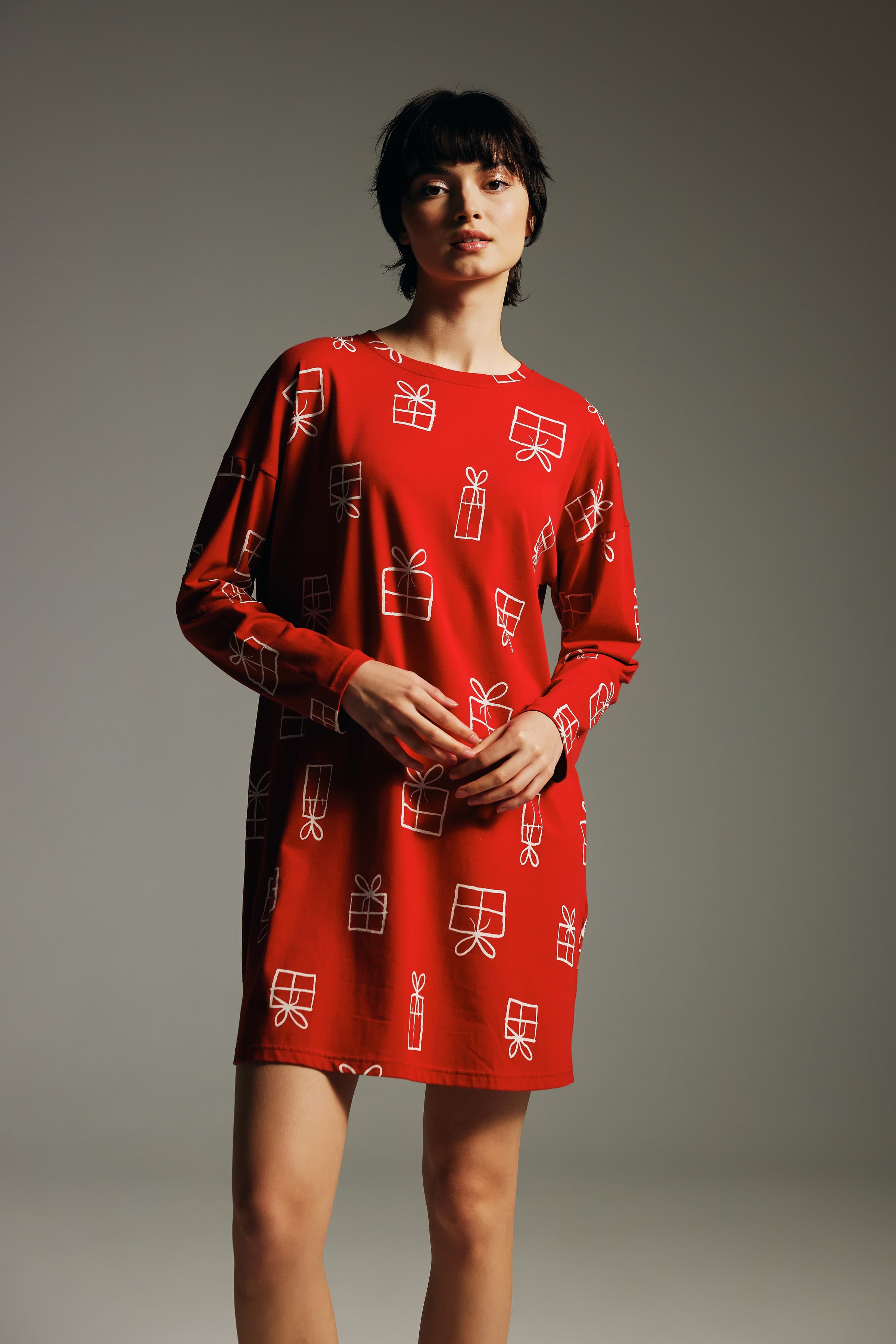 Women's Red Printed Cotton Nightgown — view 4