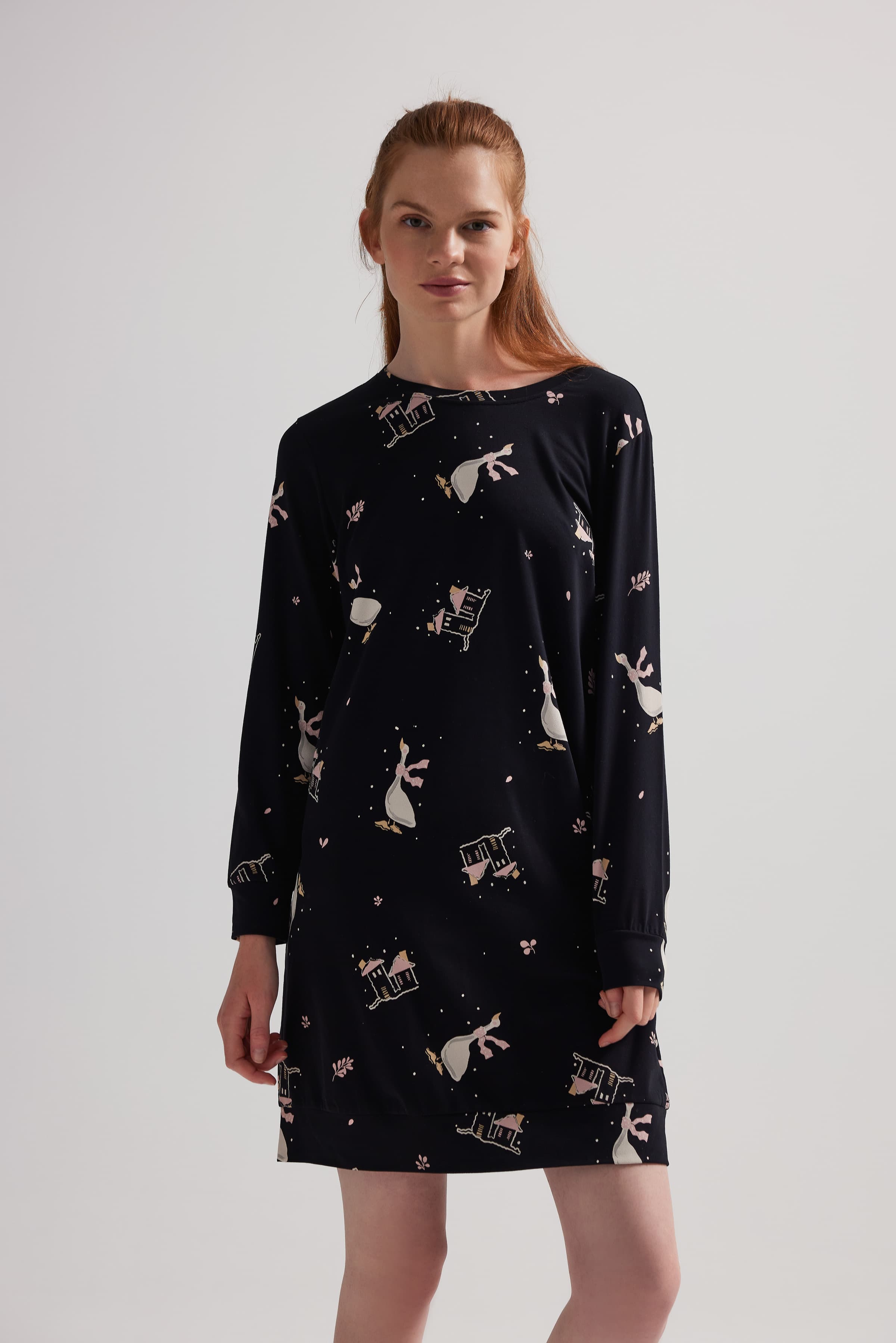 Women's White Printed Cotton Nightgown — view 1