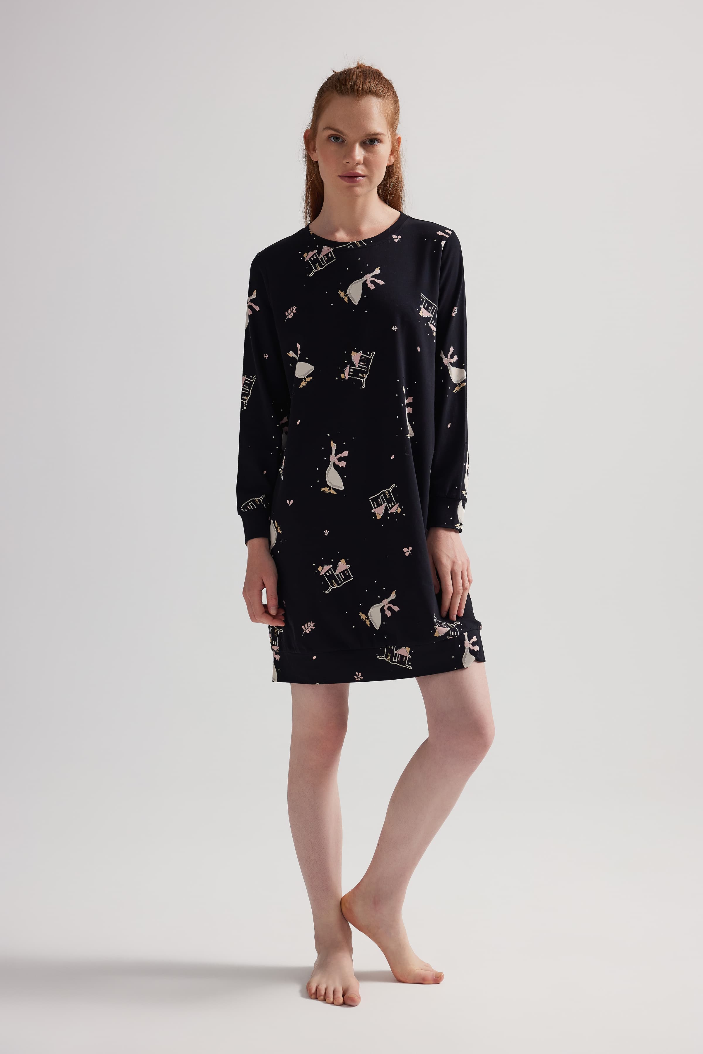 Women's White Printed Cotton Nightgown — view 3