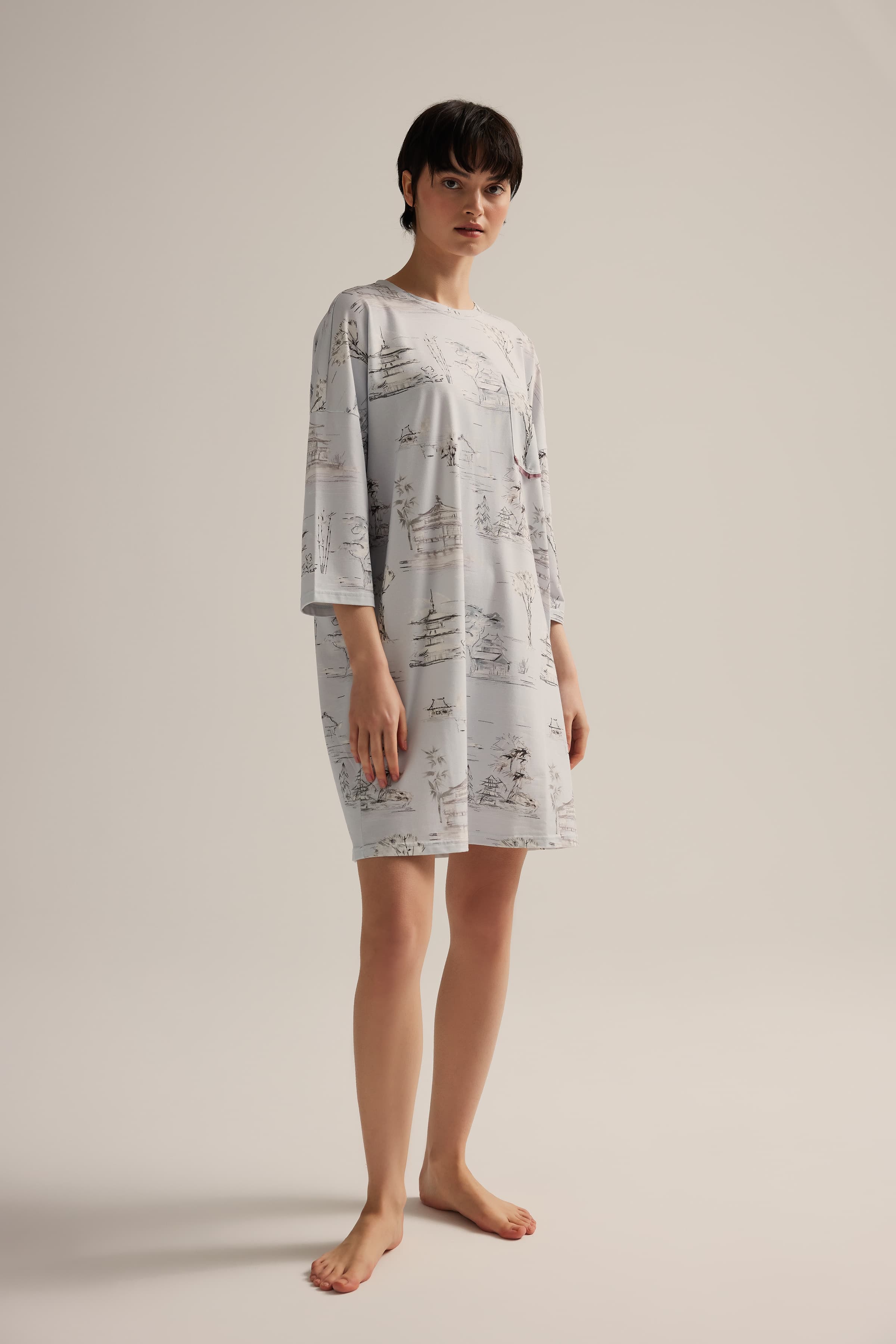 Women's White Printed Cotton Nightgown — view 1