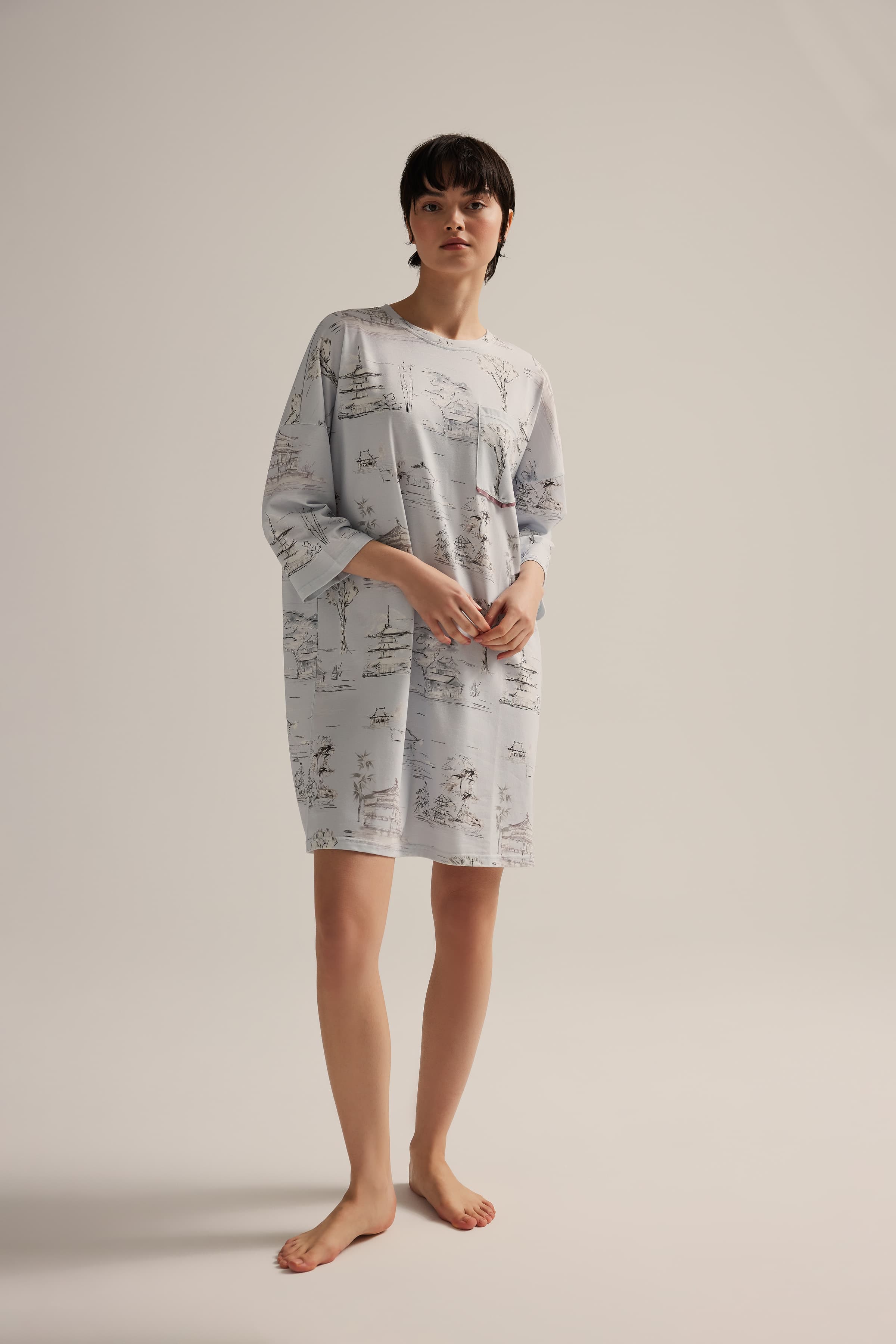 Women's White Printed Cotton Nightgown — view 2