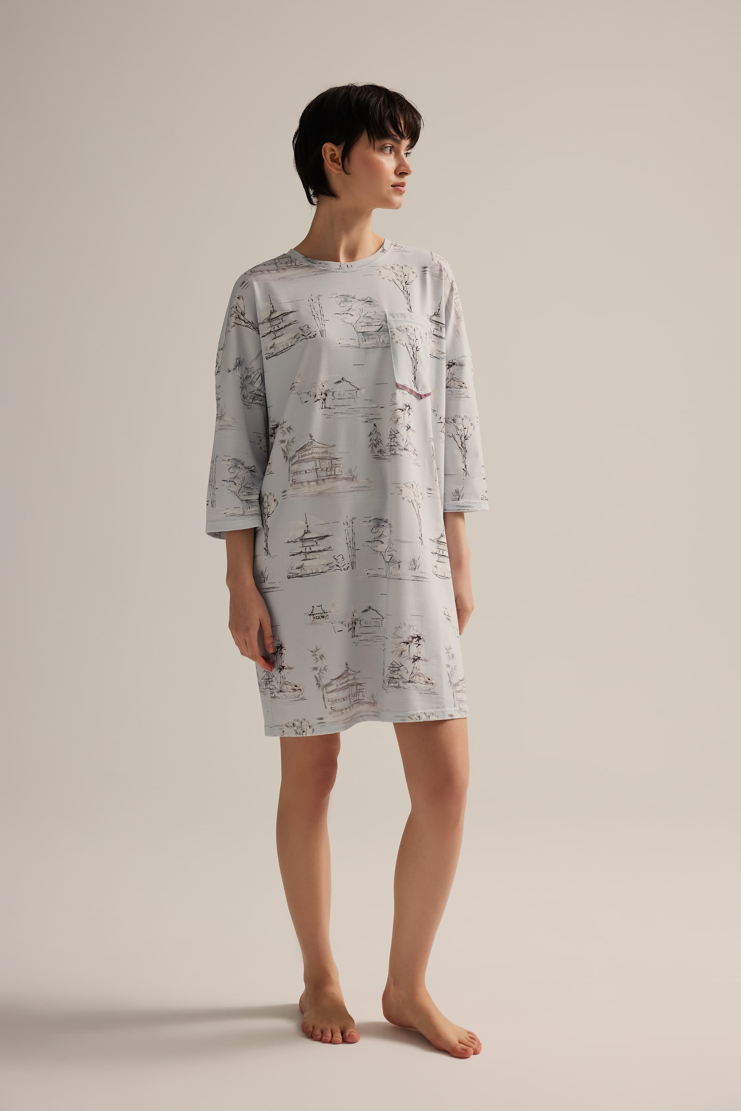 Women's White Printed Cotton Nightgown — view 3