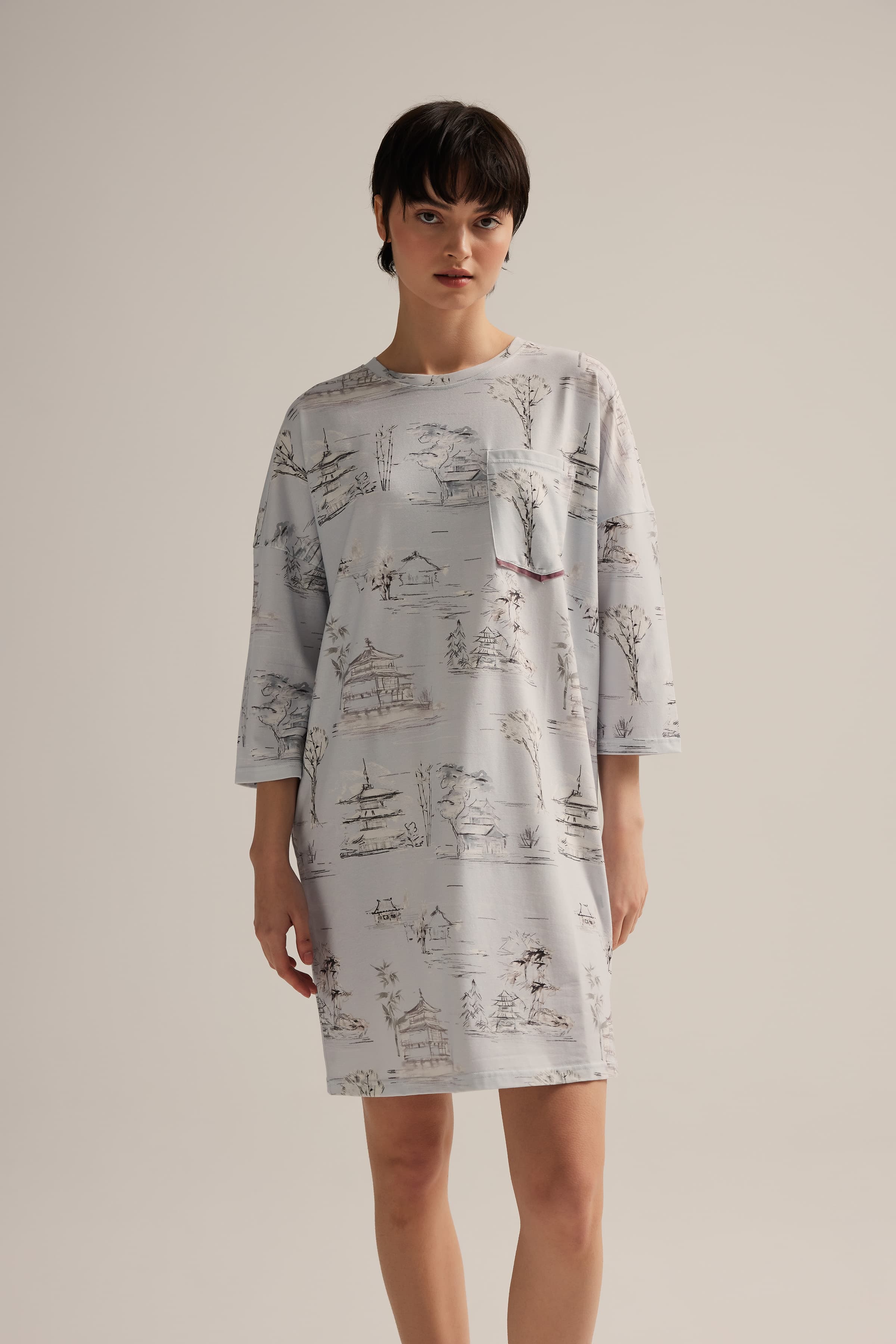 Women's White Printed Cotton Nightgown — view 4