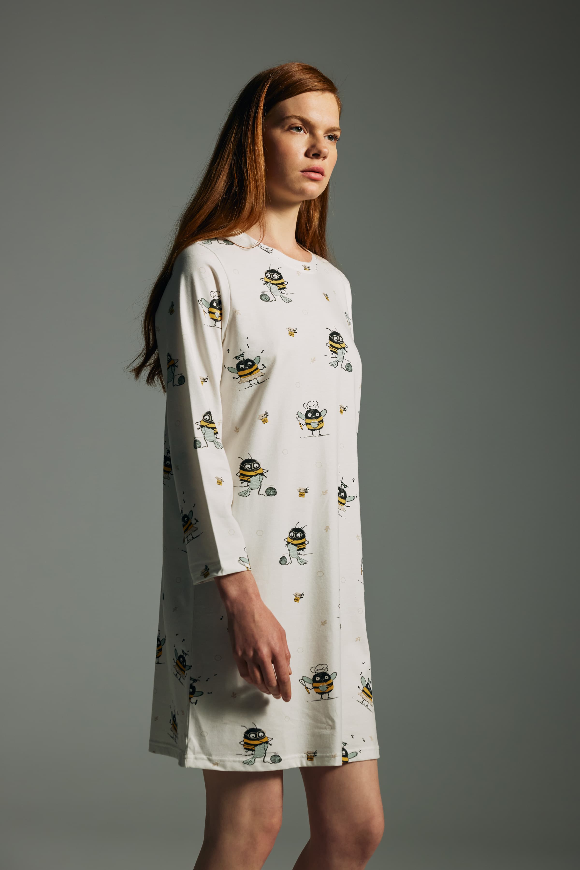 Women's Yellow Printed Cotton Nightgown — view 3