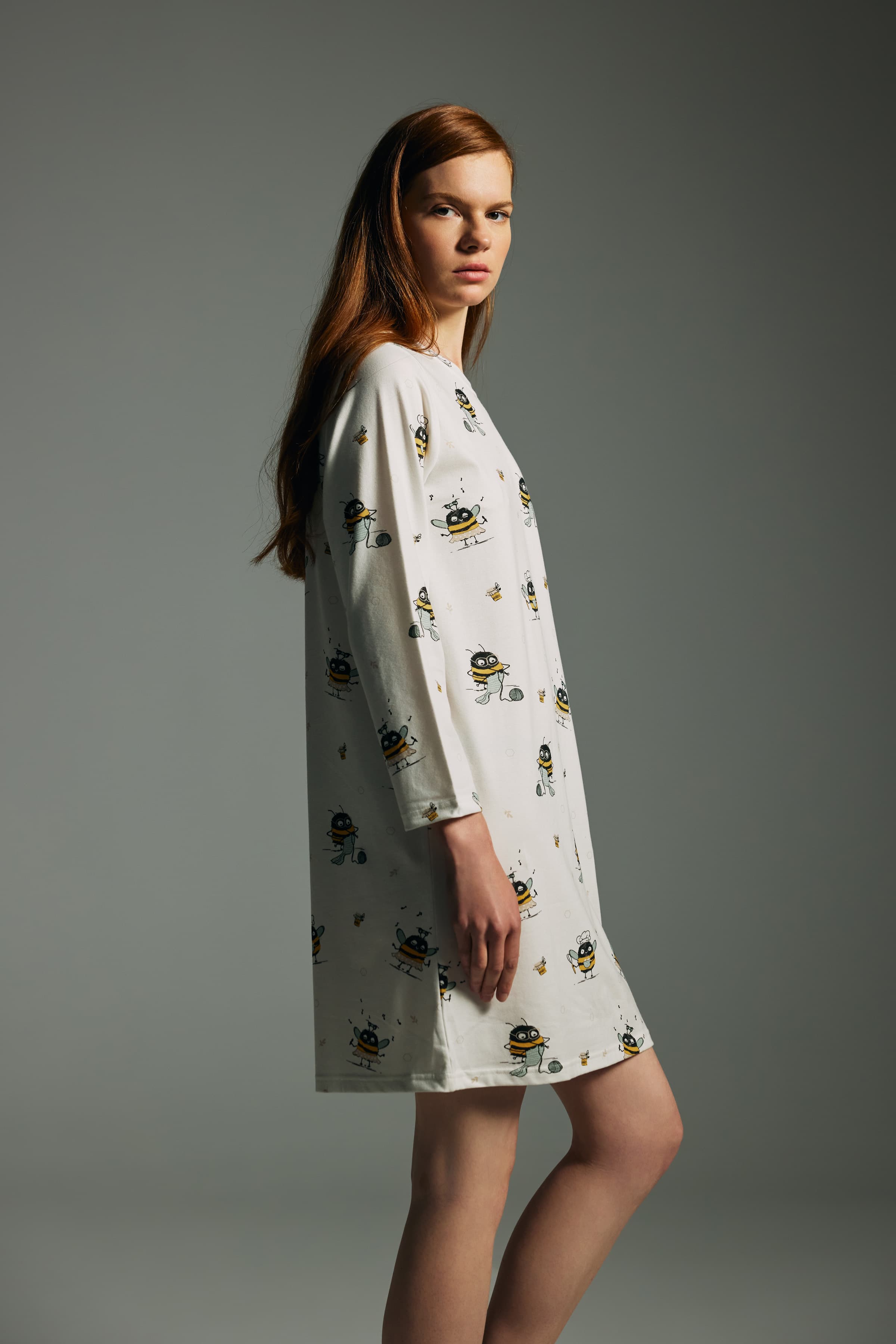 Women's Yellow Printed Cotton Nightgown — view 4