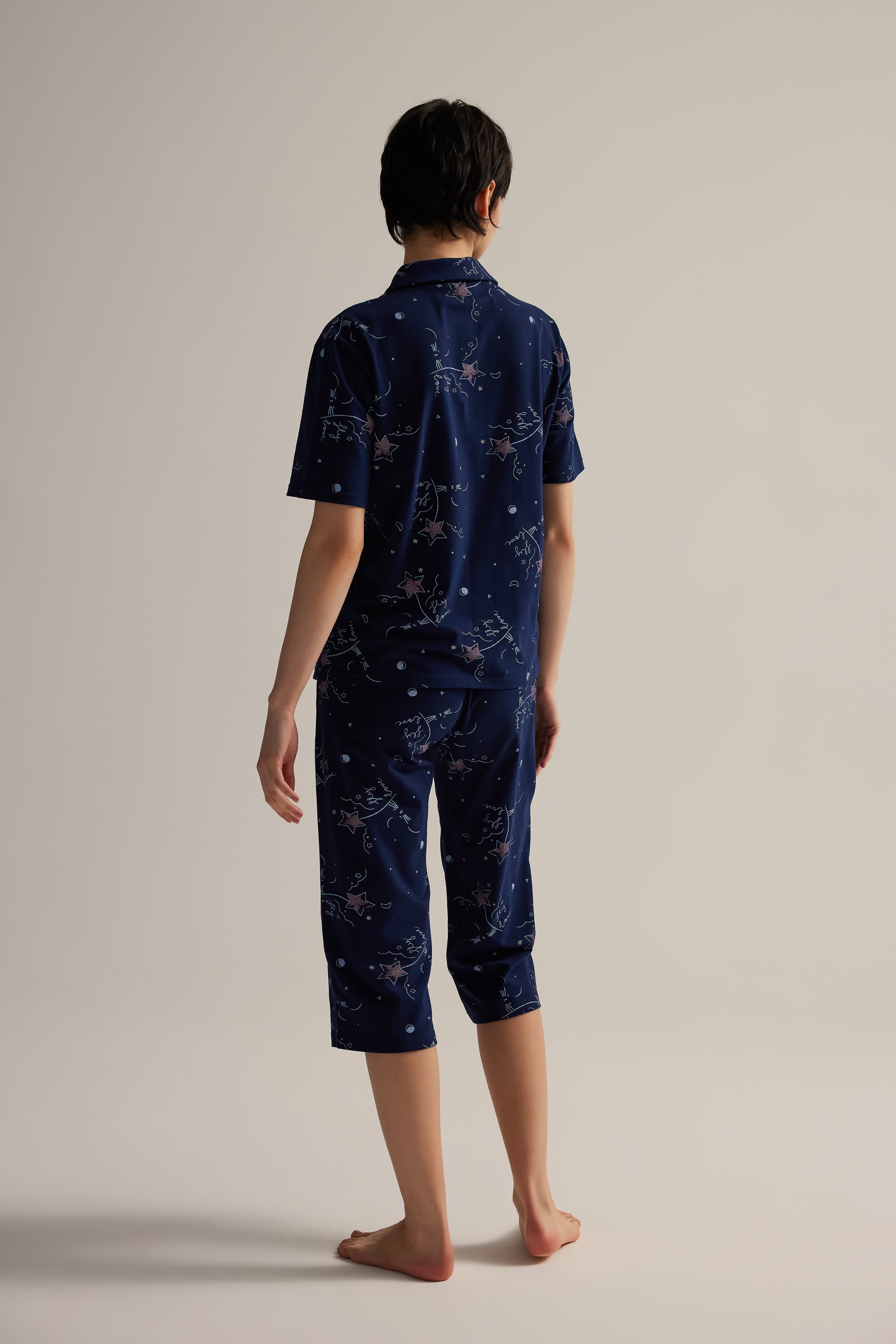 Women's Navy Patterned Cotton Pajama Bottoms — view 4