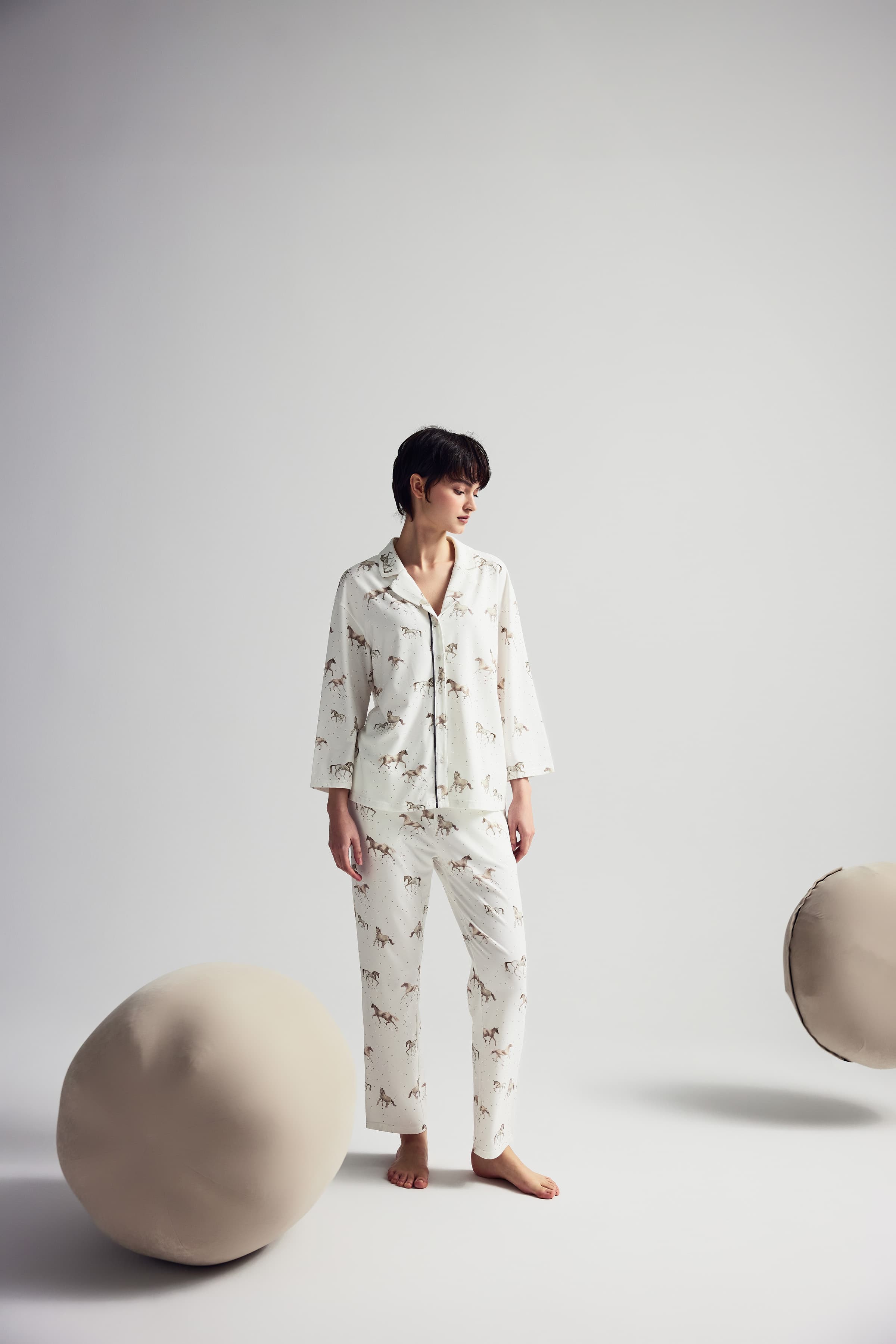 Women's Brown Printed Cotton Pajama Set — view 1