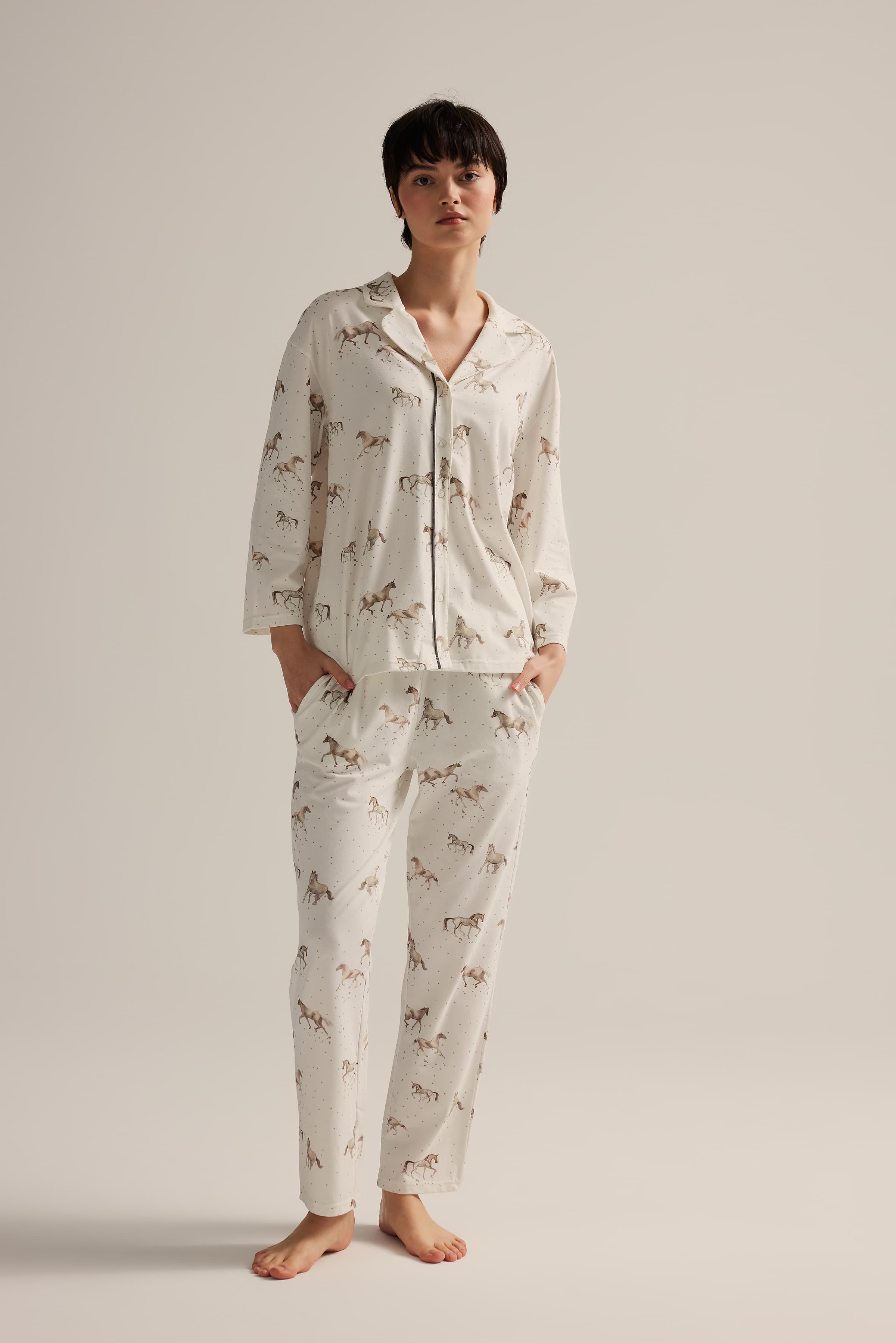 Women's Brown Printed Cotton Pajama Set — view 2