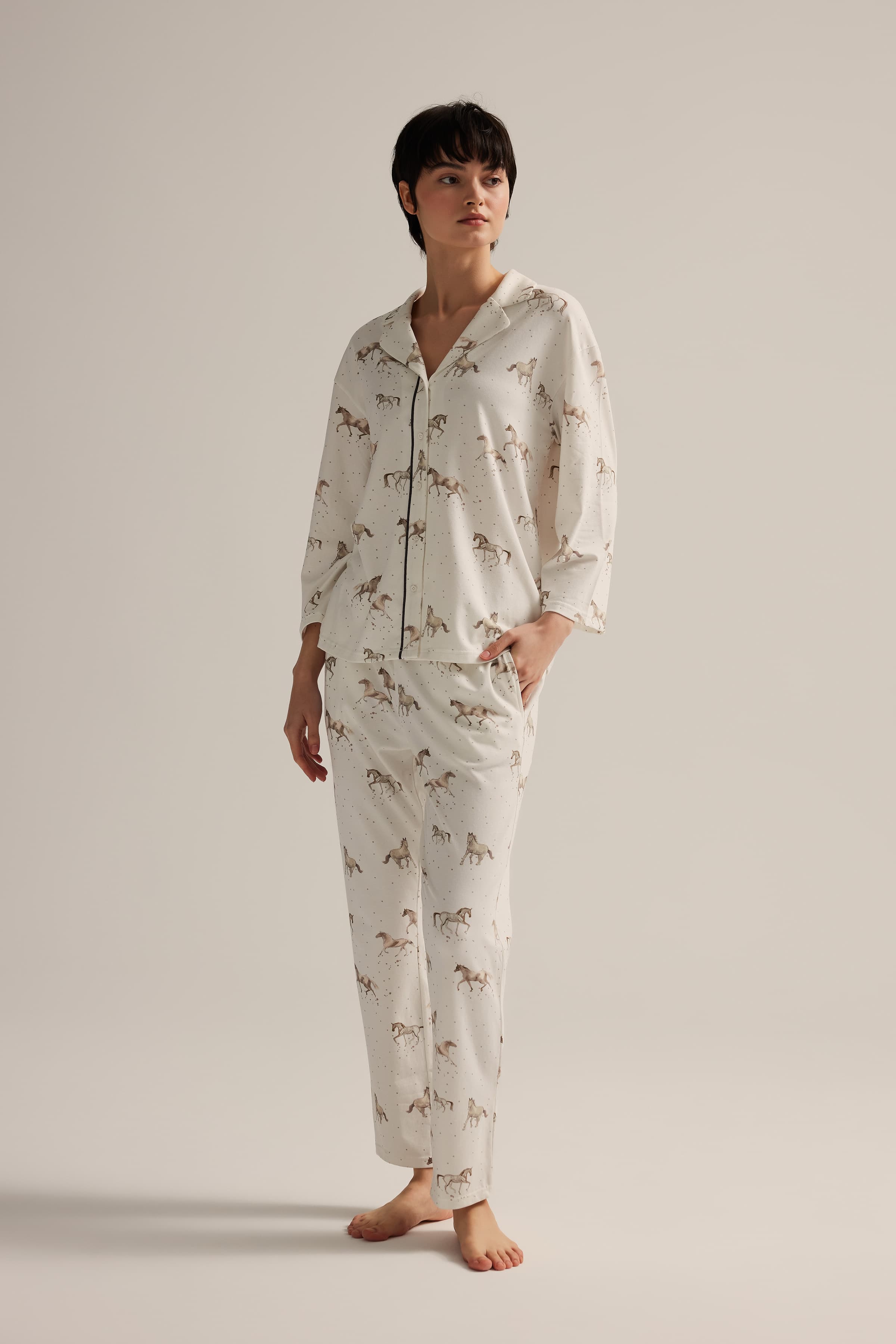 Women's Brown Printed Cotton Pajama Set — view 3