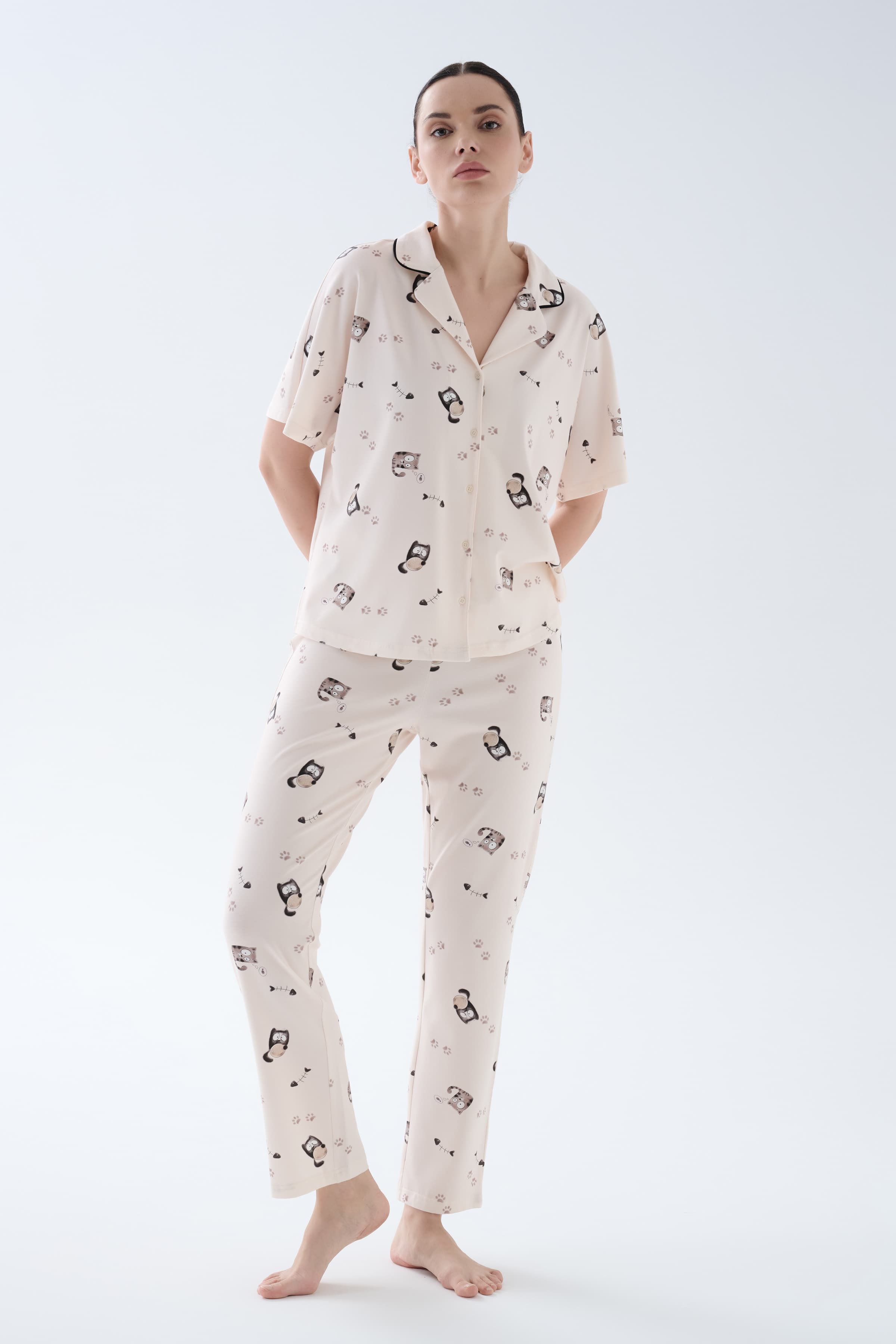 Women's Brown Printed Cotton Pajama Set — view 2