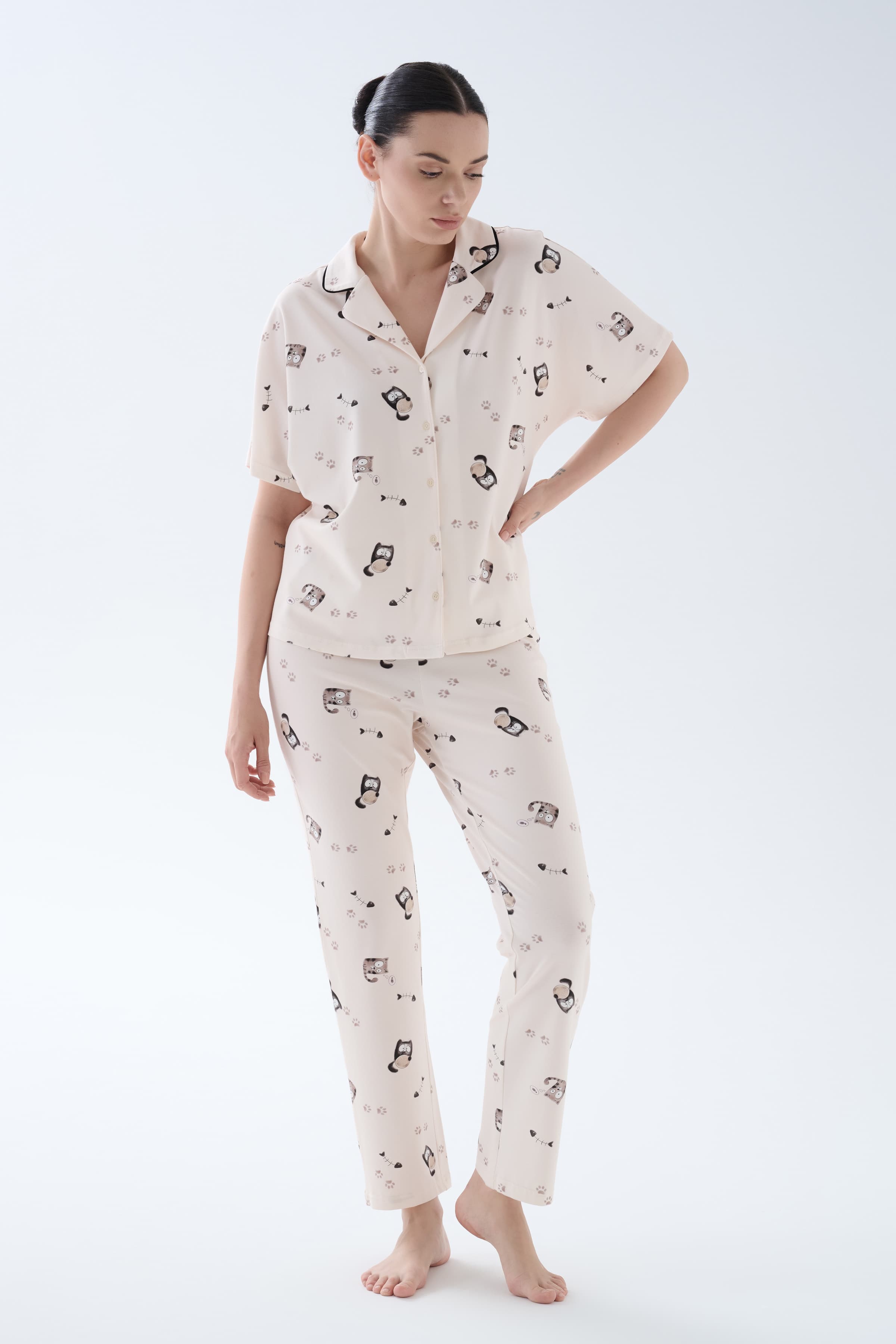Women's Brown Printed Cotton Pajama Set — view 3