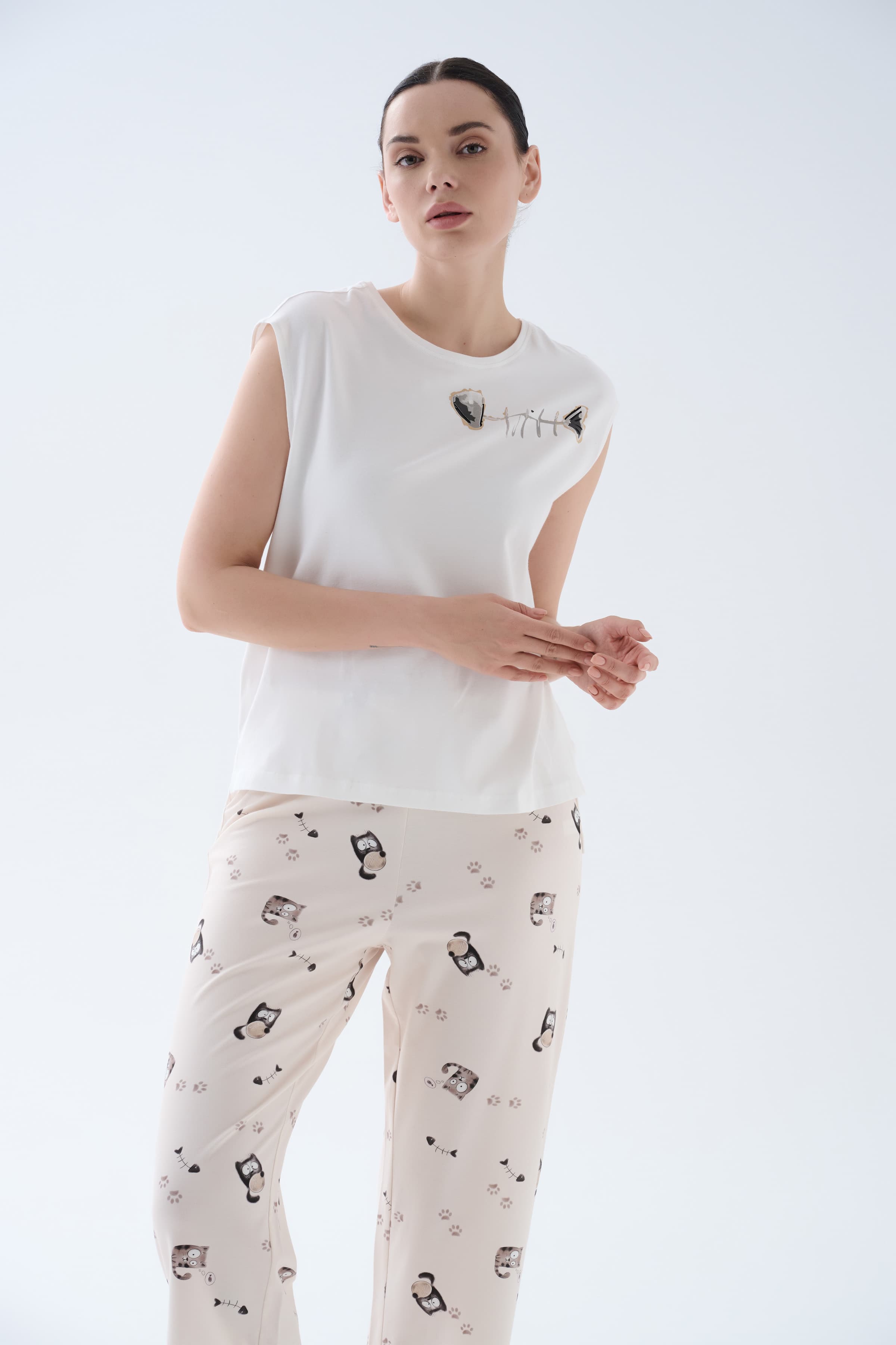 Women's Ecru Cotton Pajama Set — view 1