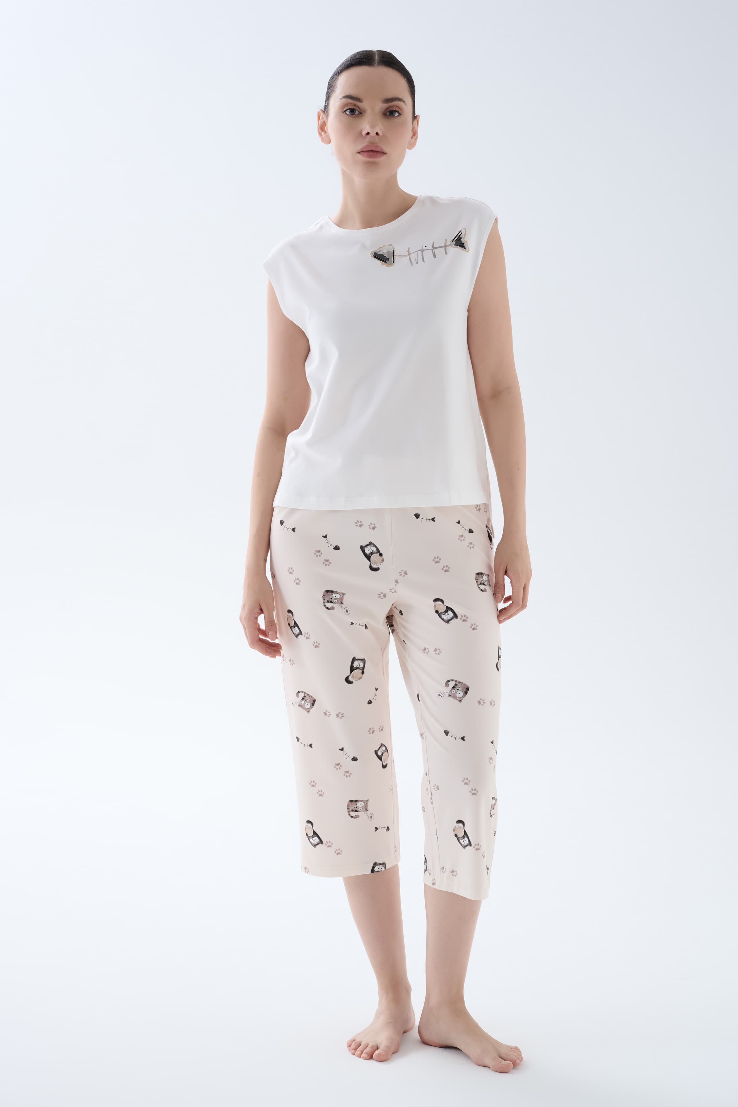 Women's Ecru Cotton Pajama Set — view 3