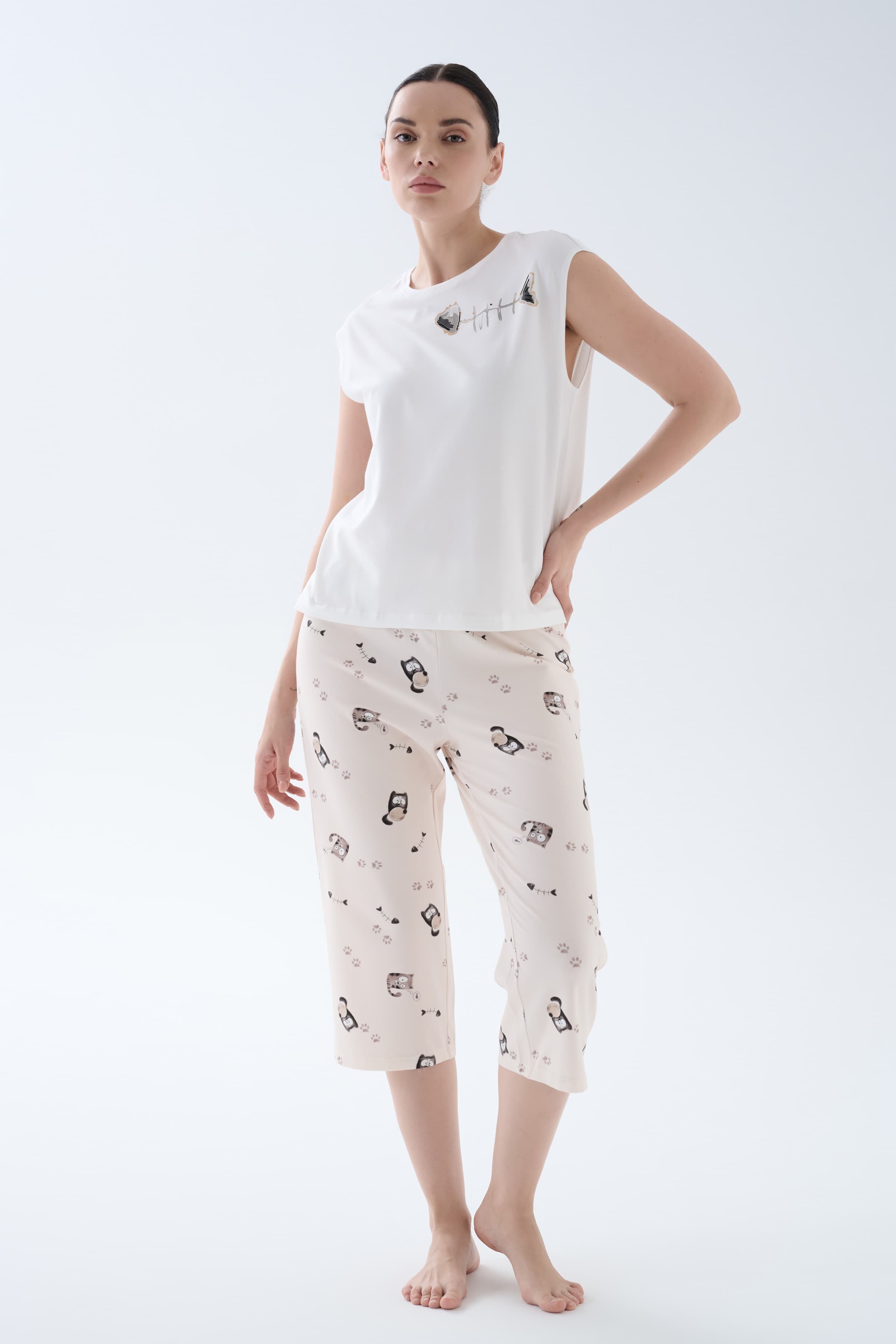 Women's Ecru Cotton Pajama Set — view 4