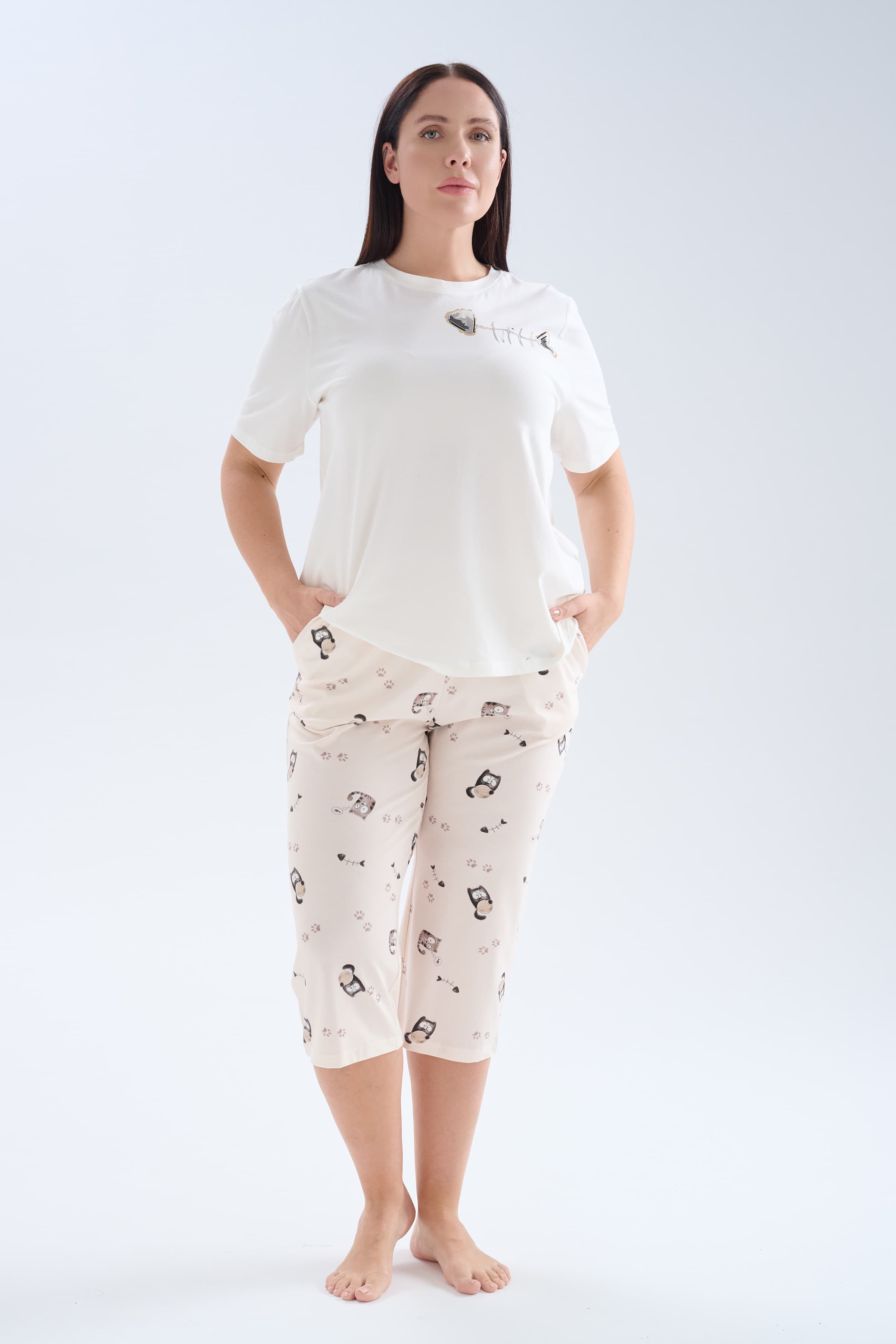 Women's Ecru Cotton Pajama Set — view 3