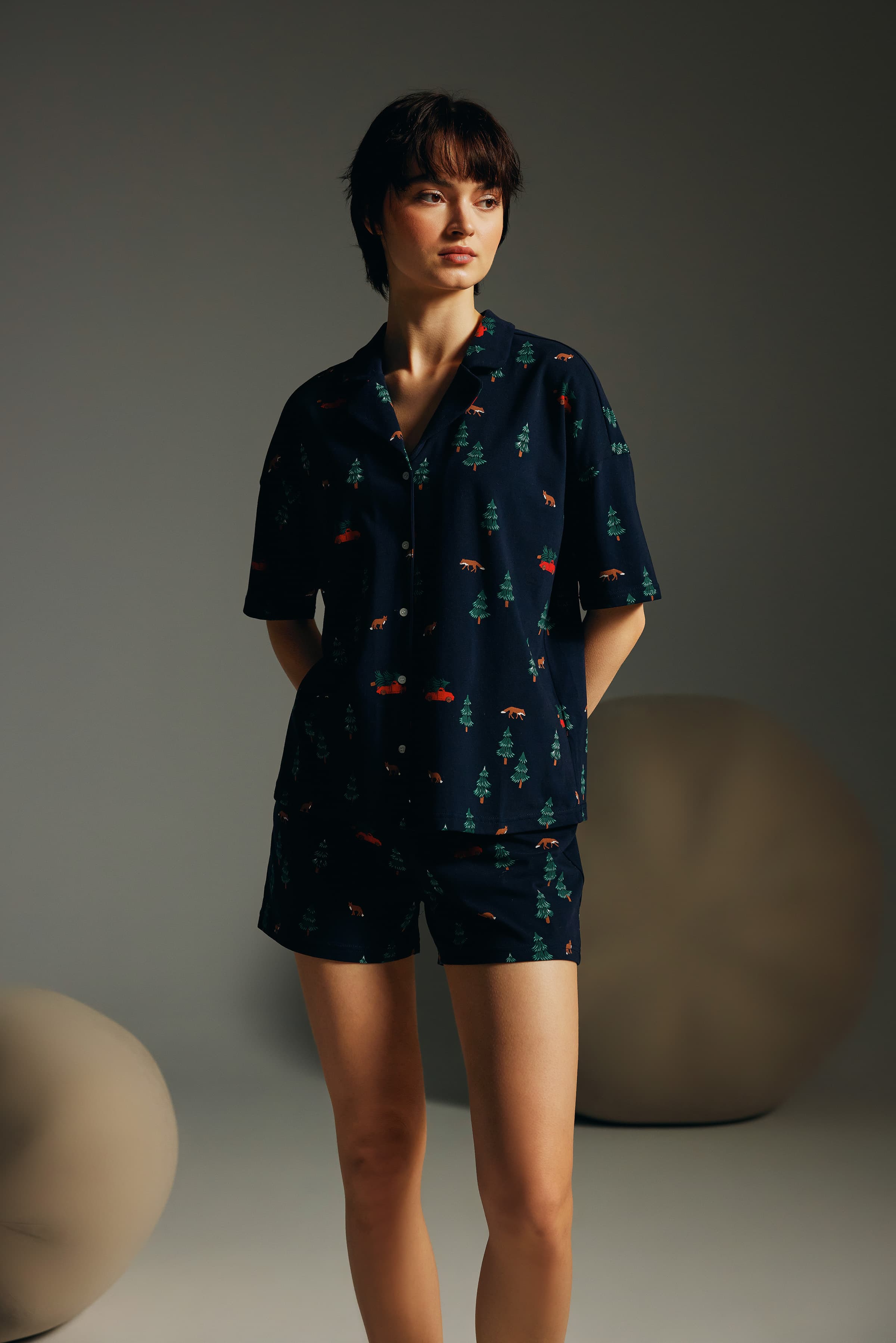 Women's Green Printed Cotton Pajama Set — view 4