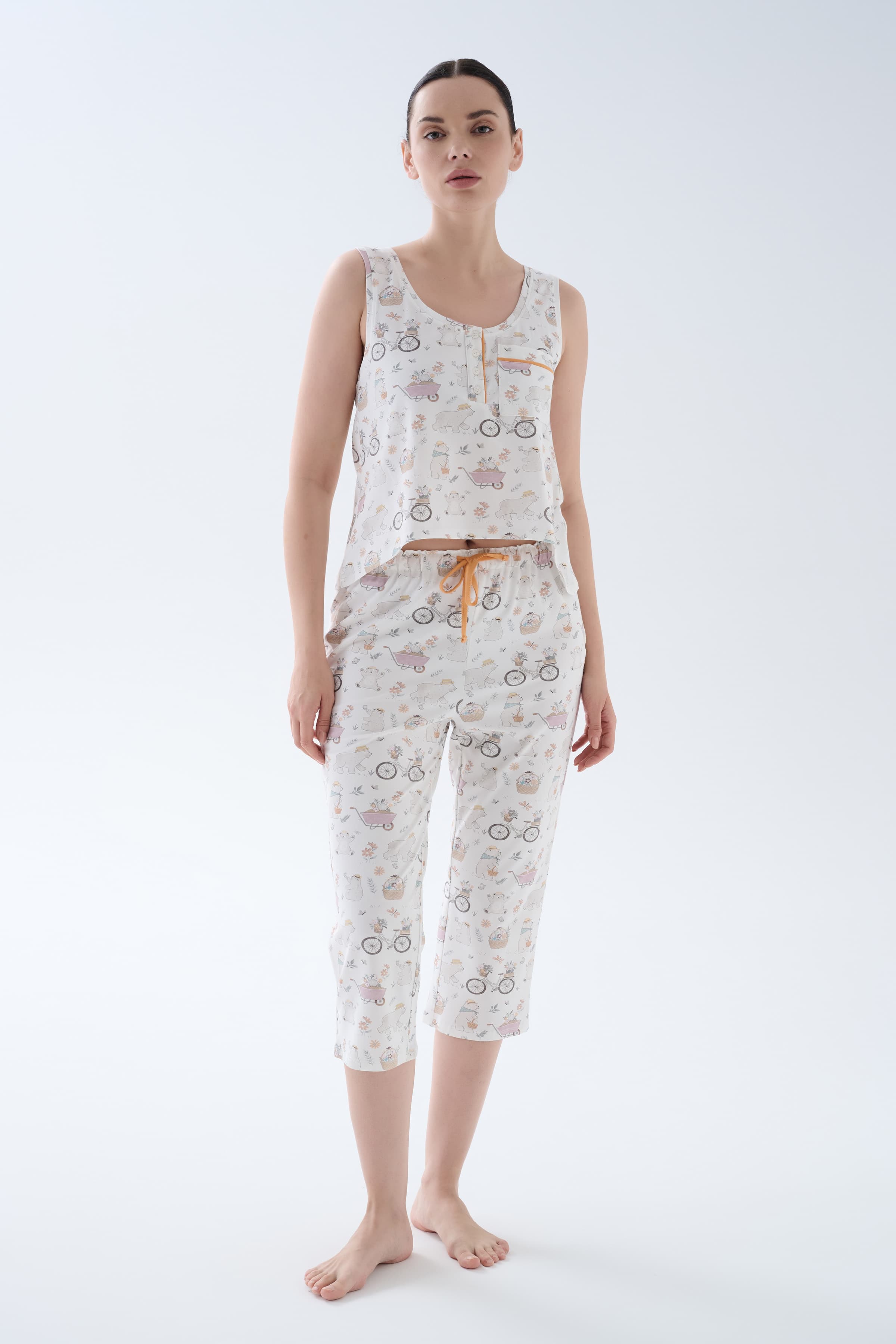 Women's Lilac Printed Cotton Pajama Set — view 1