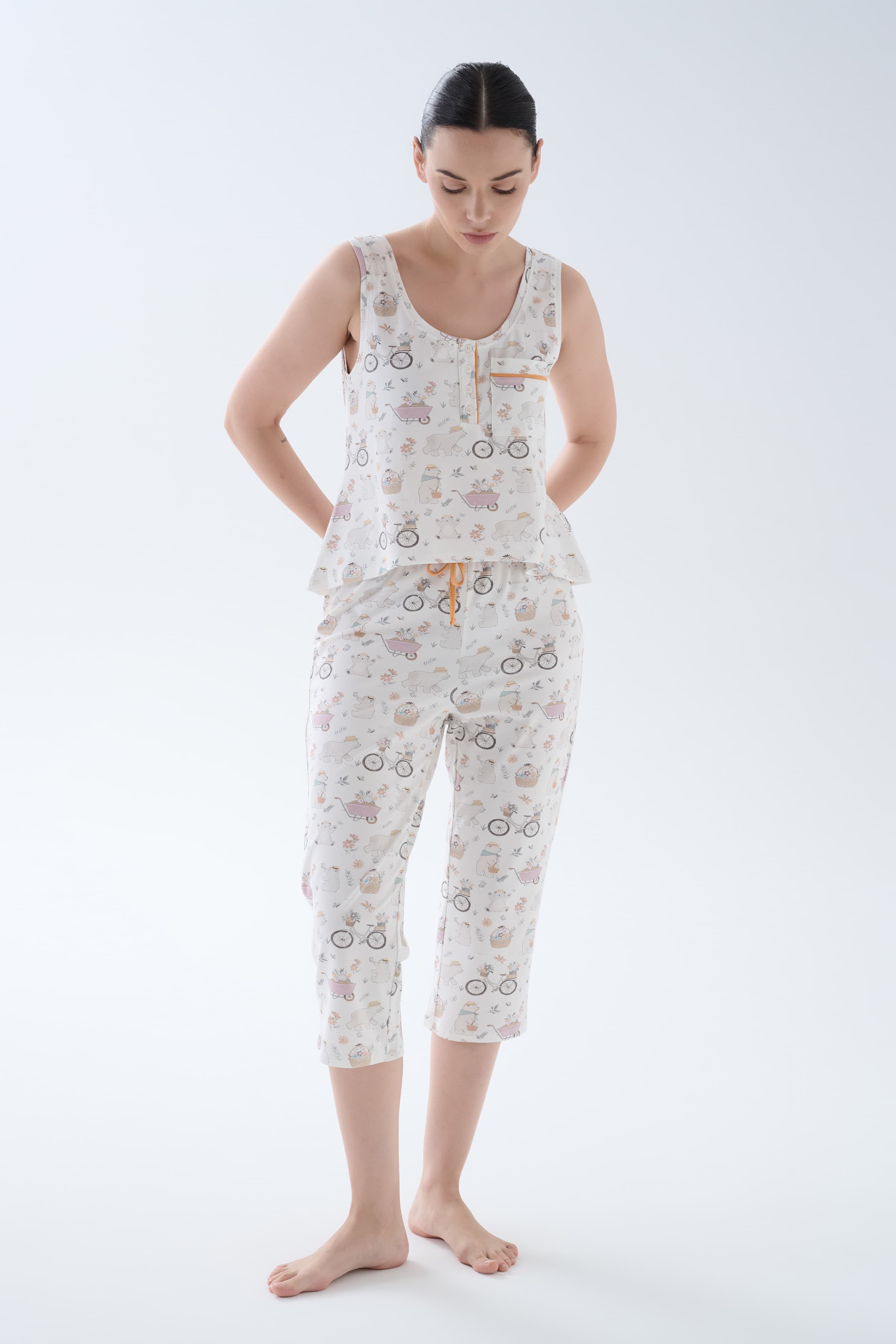 Women's Lilac Printed Cotton Pajama Set — view 3