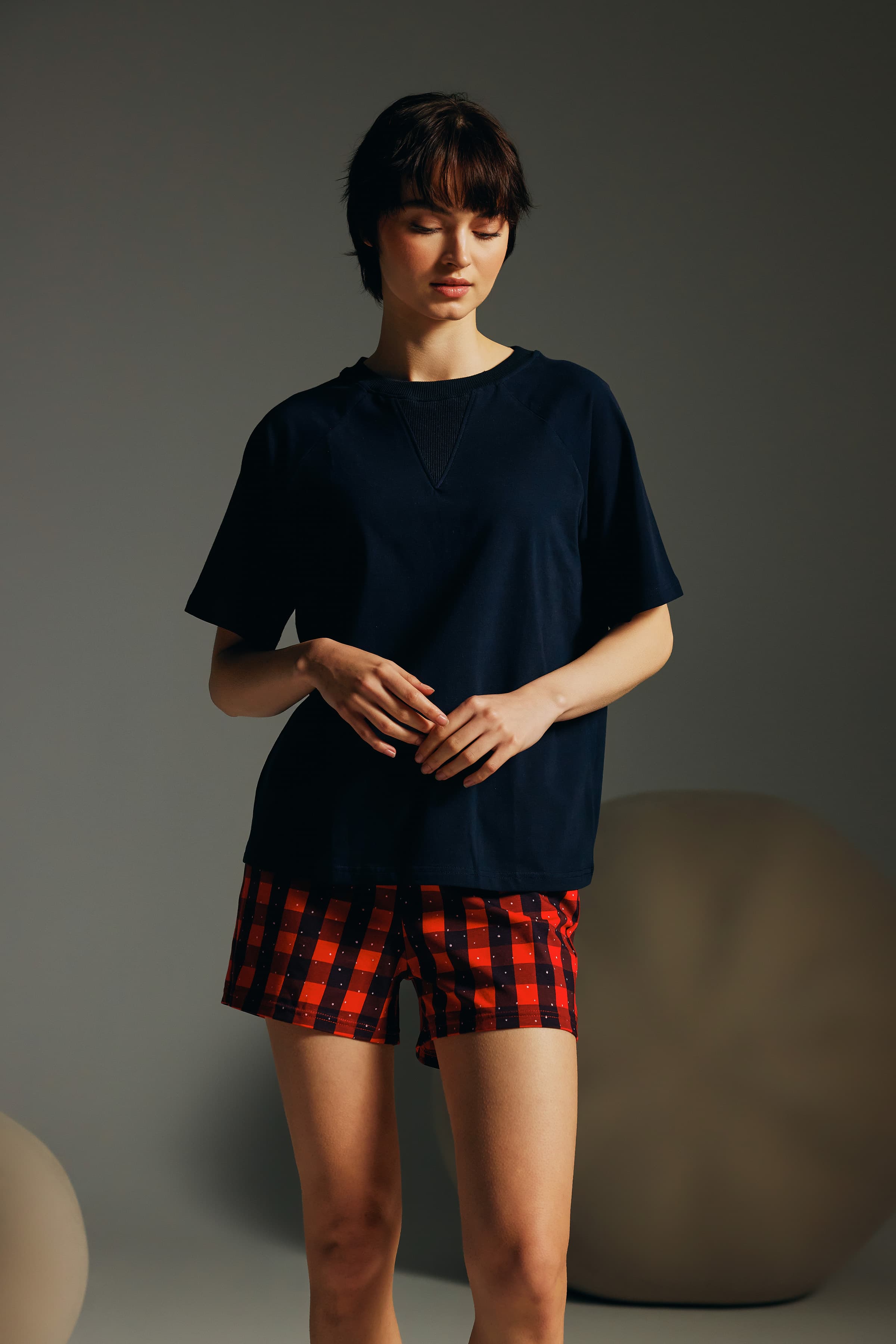 Women's Navy Cotton Pajama Set — view 3