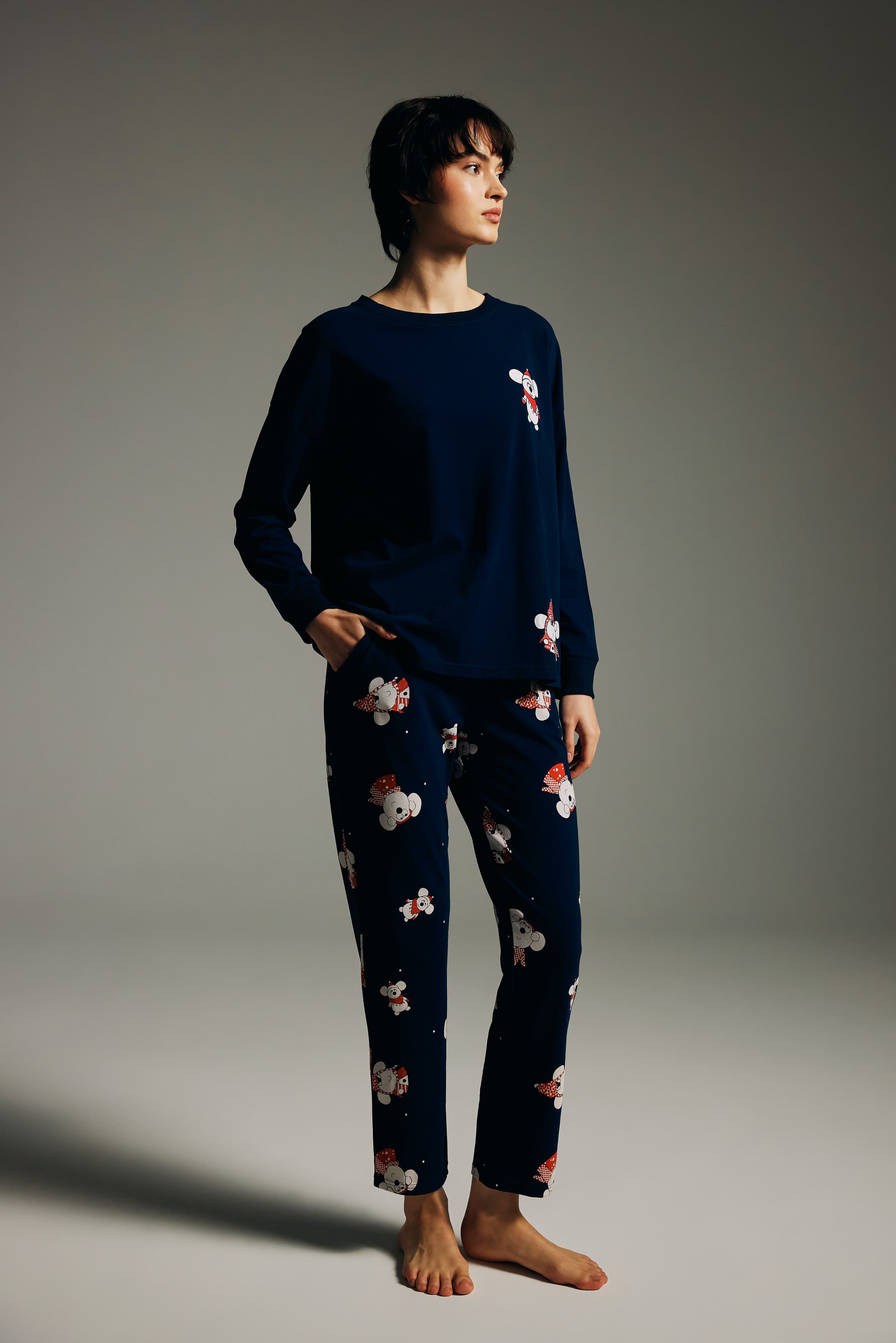 Women's Navy Cotton Pajama Set — view 3
