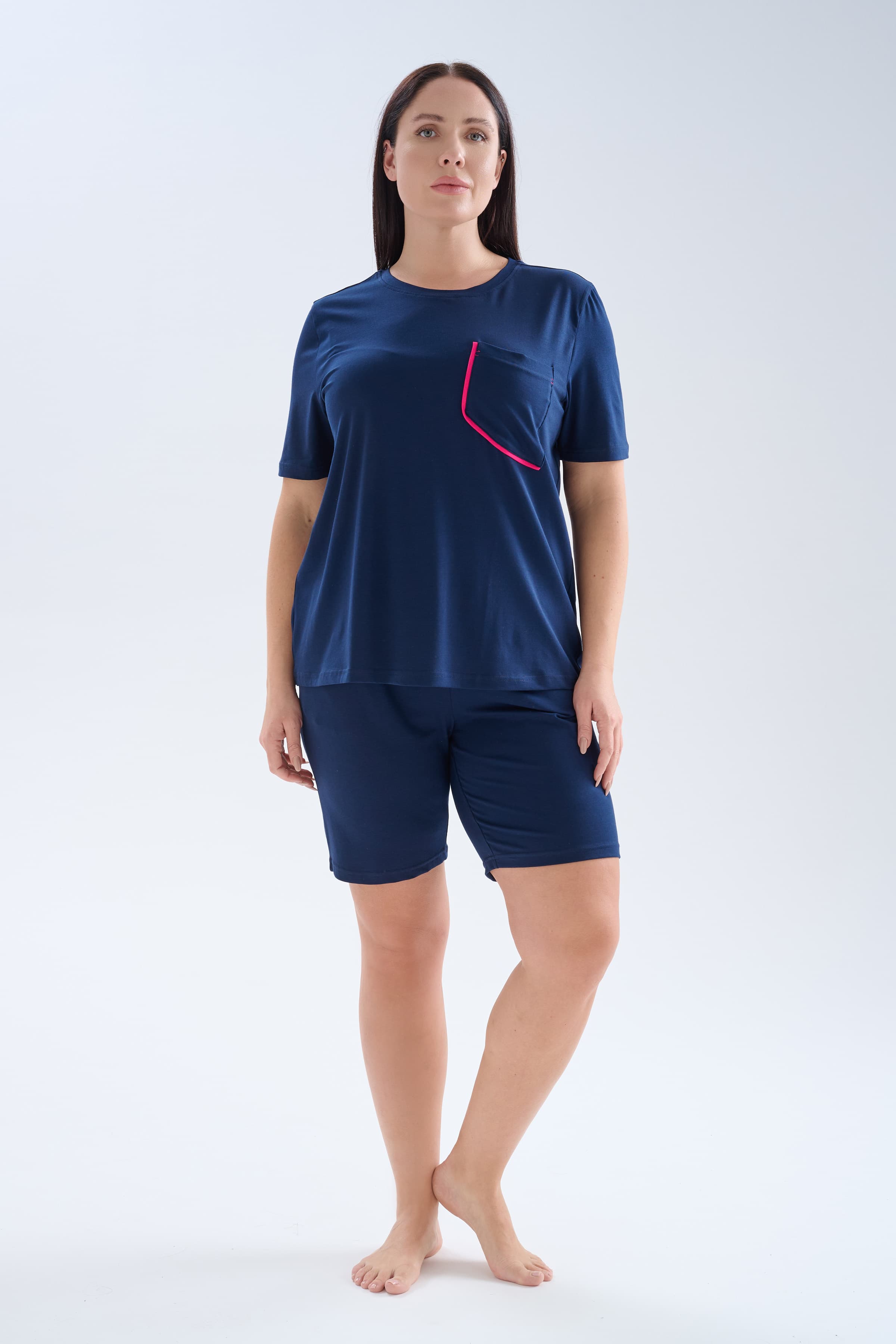 Women's Navy Cotton Pajama Set — view 1