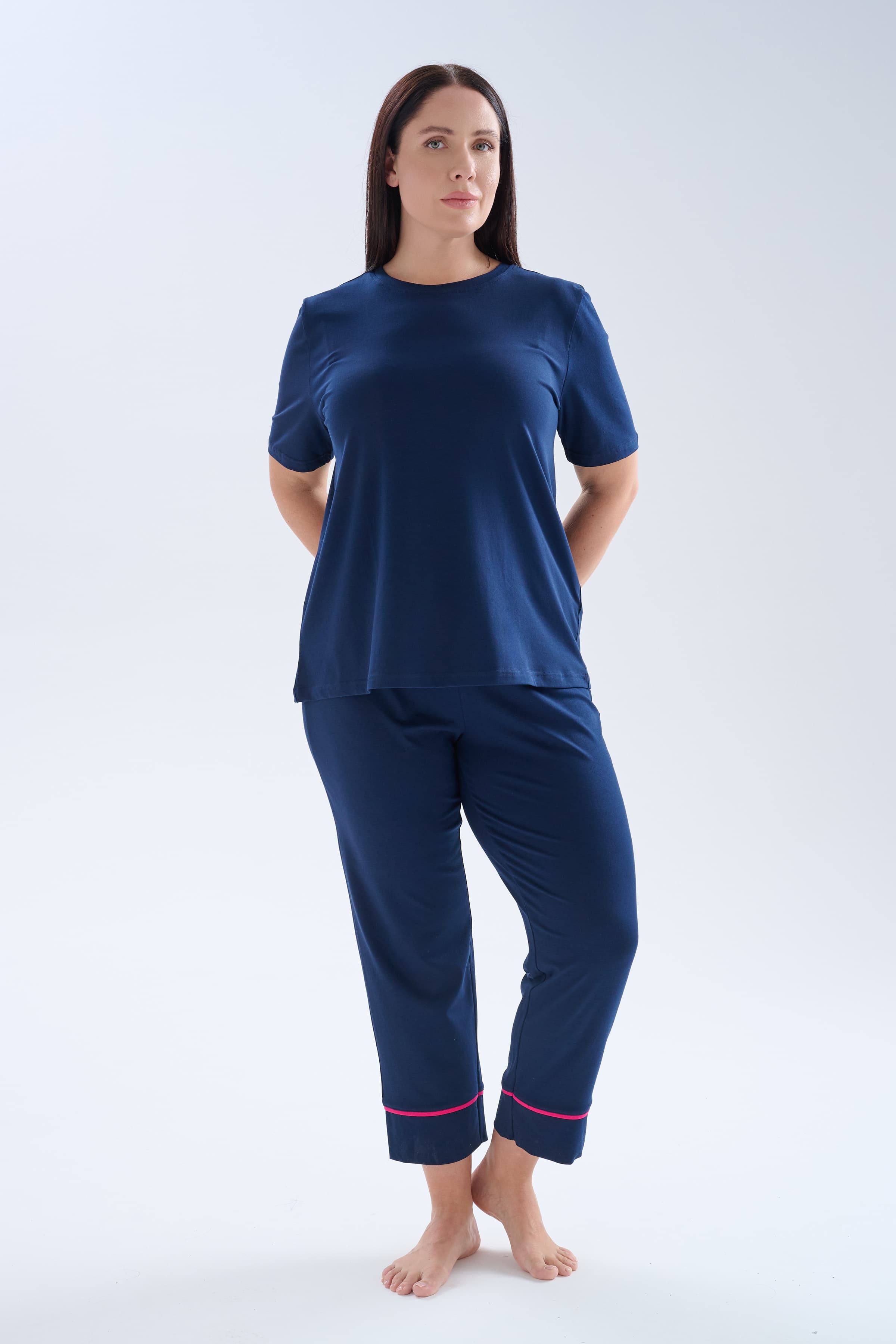 Women's Navy Cotton Pajama Set — view 1
