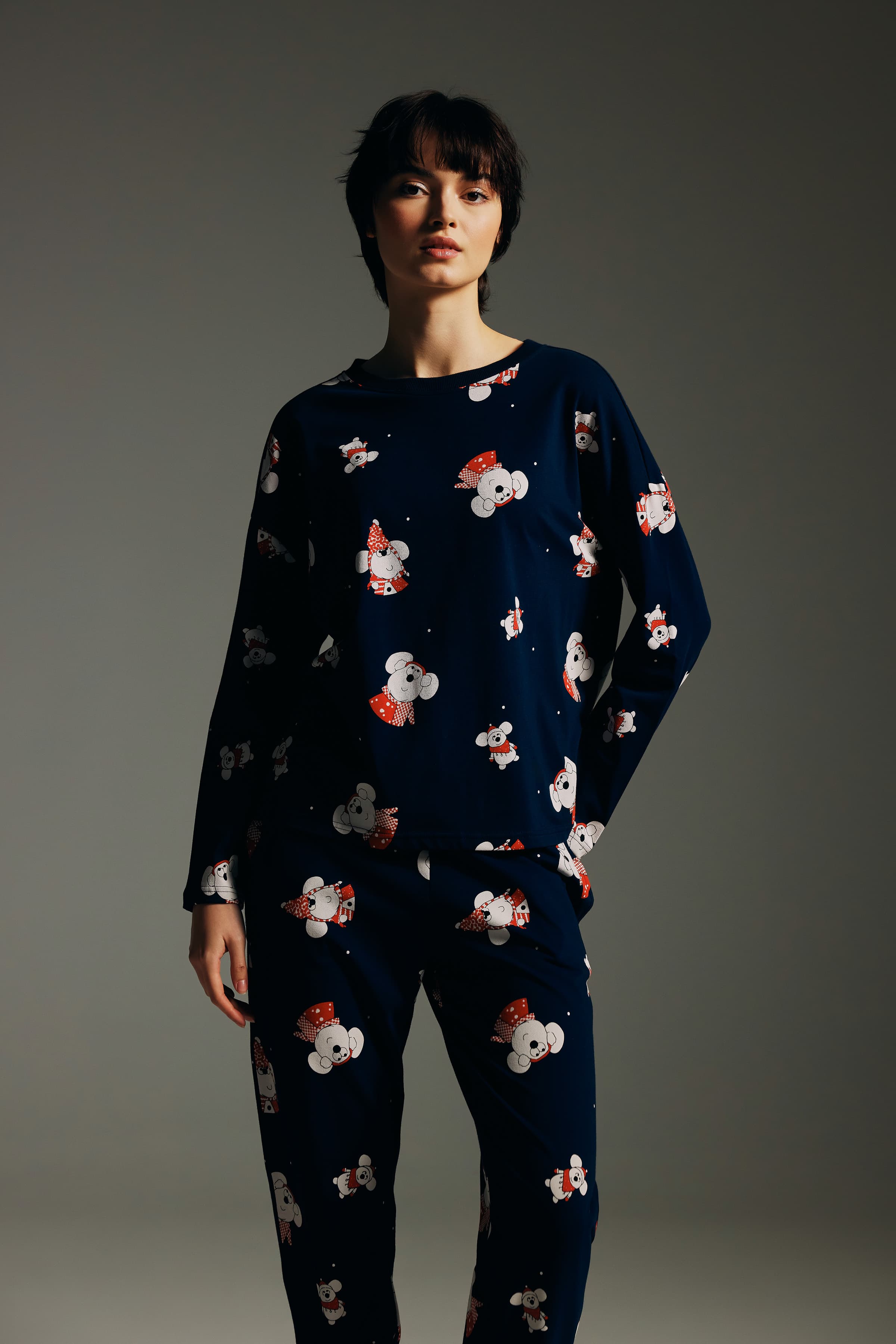 Women's Navy Printed Cotton Pajama Set — view 4