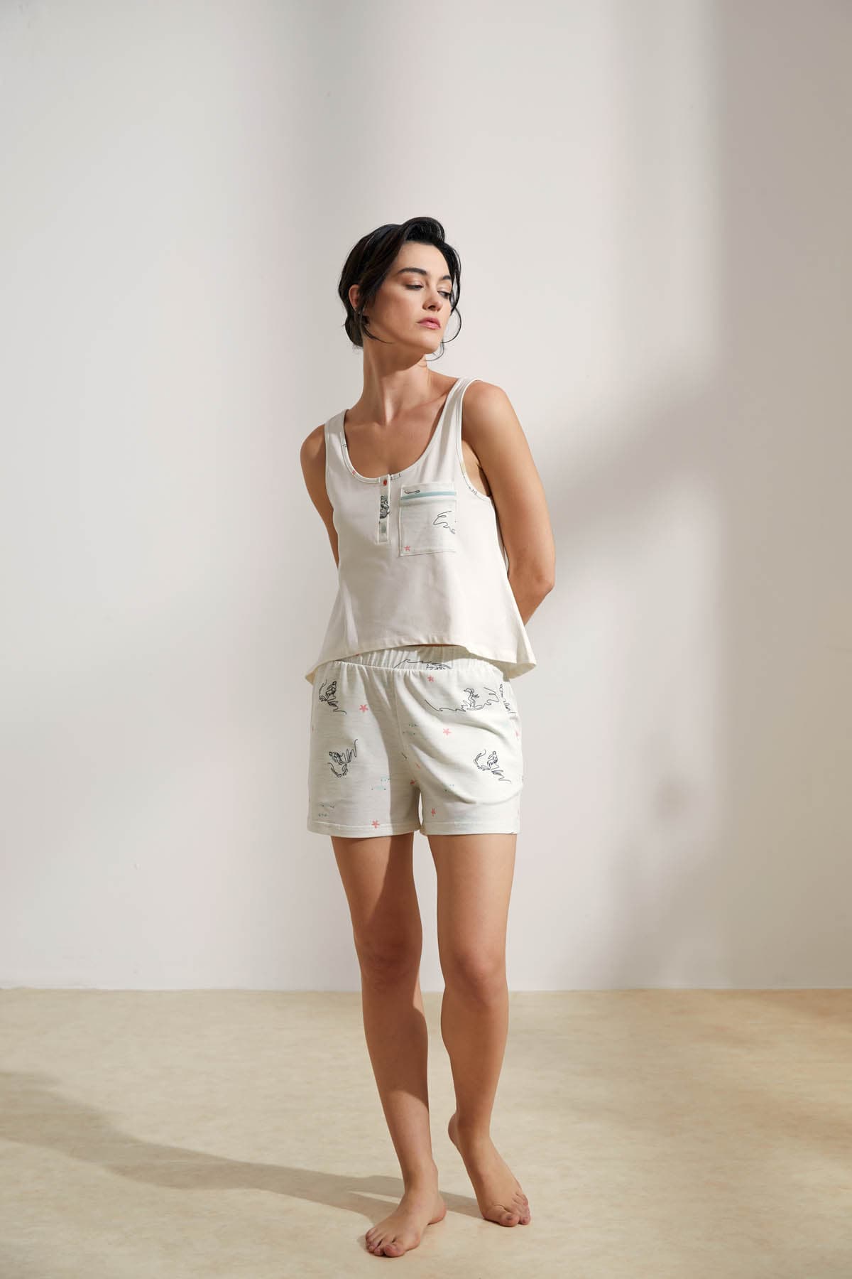 Women's Neutral Cotton Pajama Set — view 3