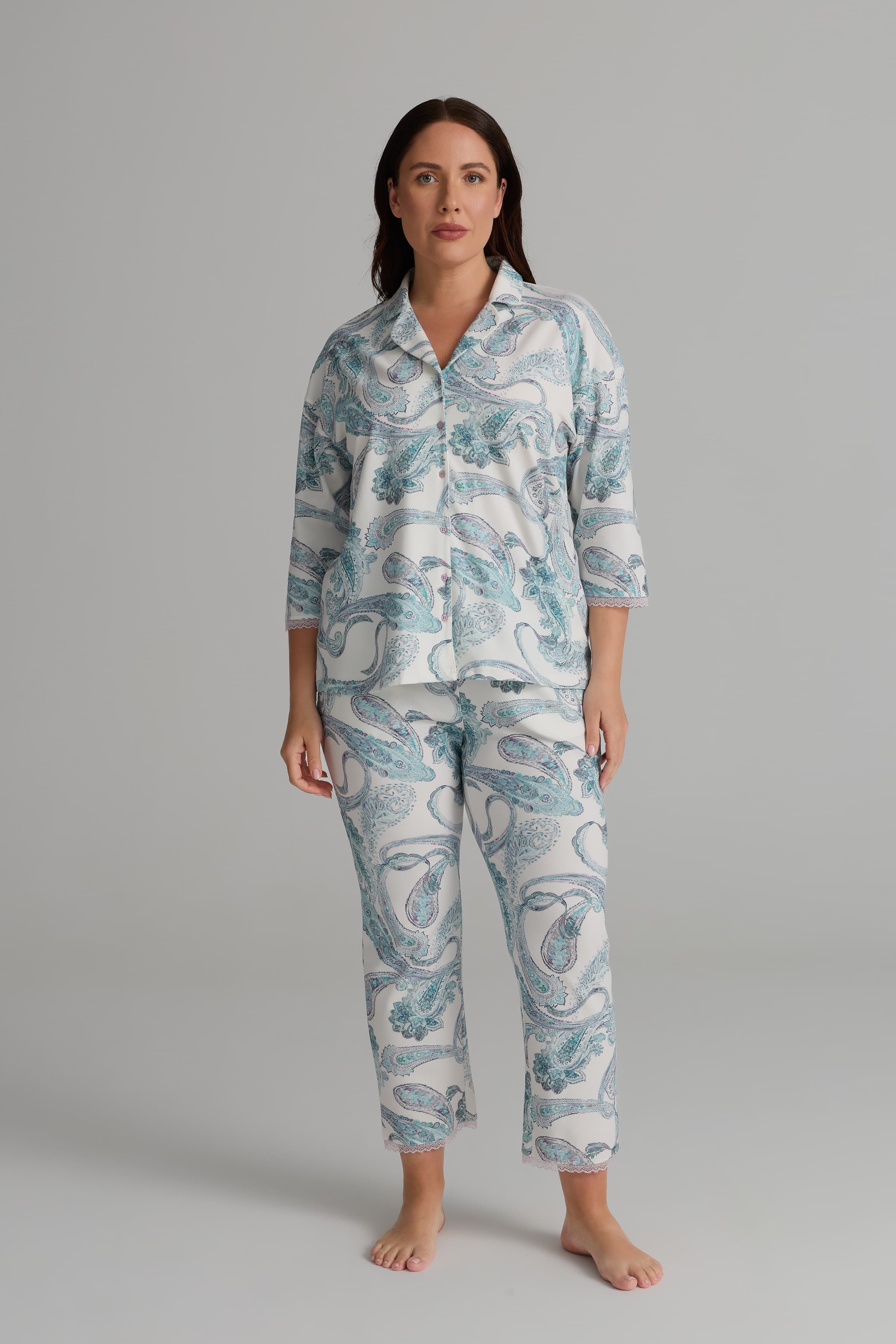 Women's Neutral Printed Cotton Pajama Set — view 1