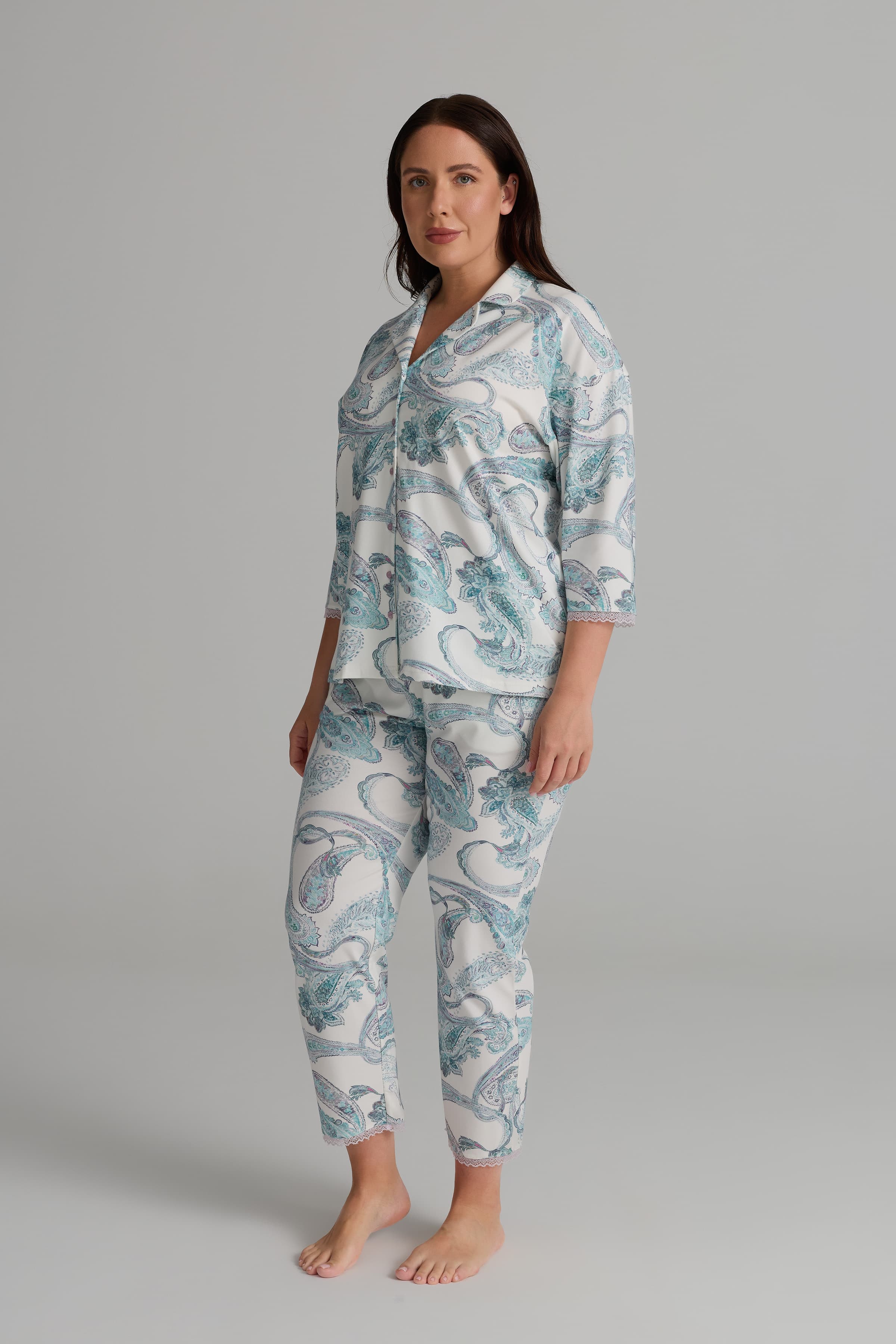 Women's Neutral Printed Cotton Pajama Set — view 2