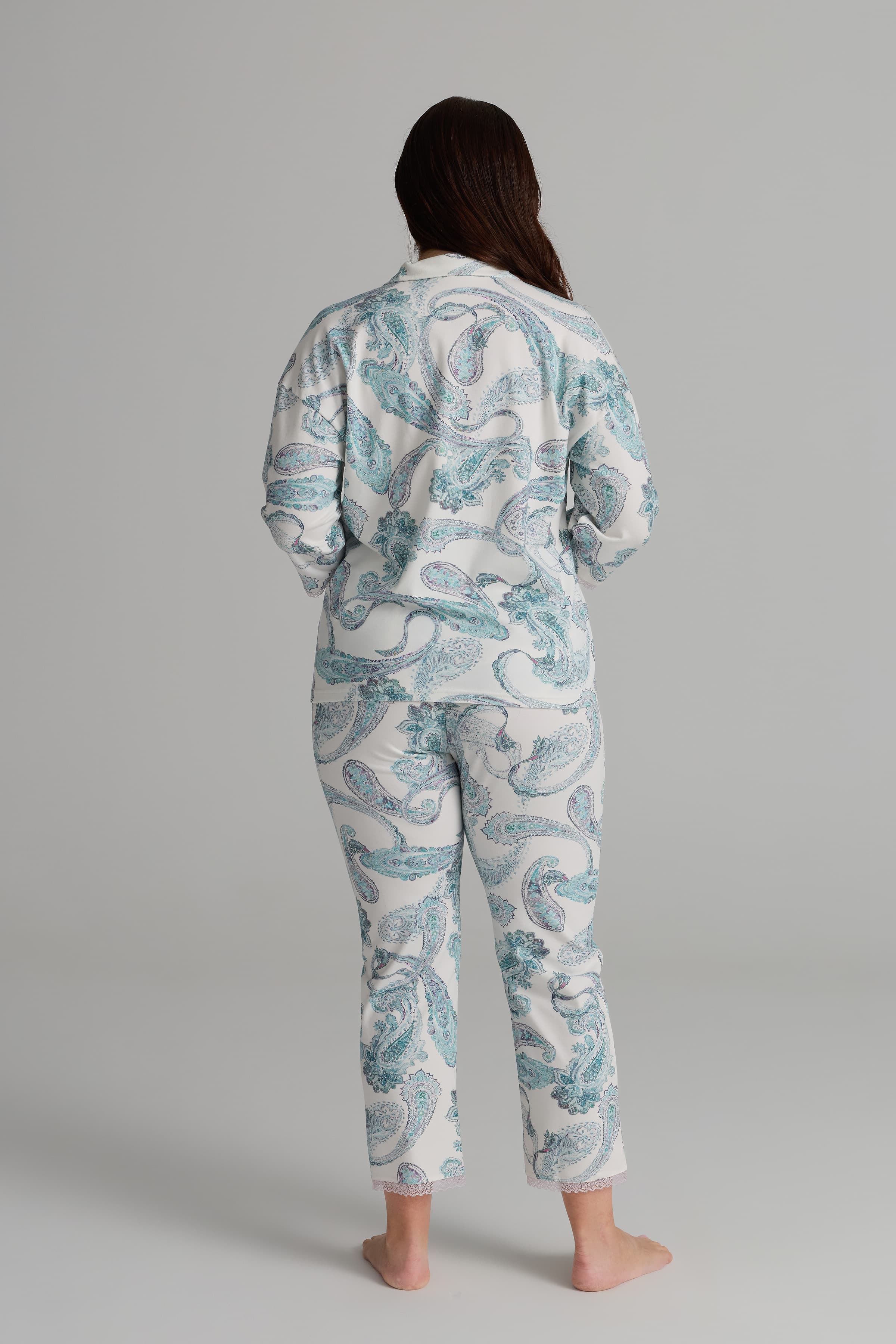 Women's Neutral Printed Cotton Pajama Set — view 3