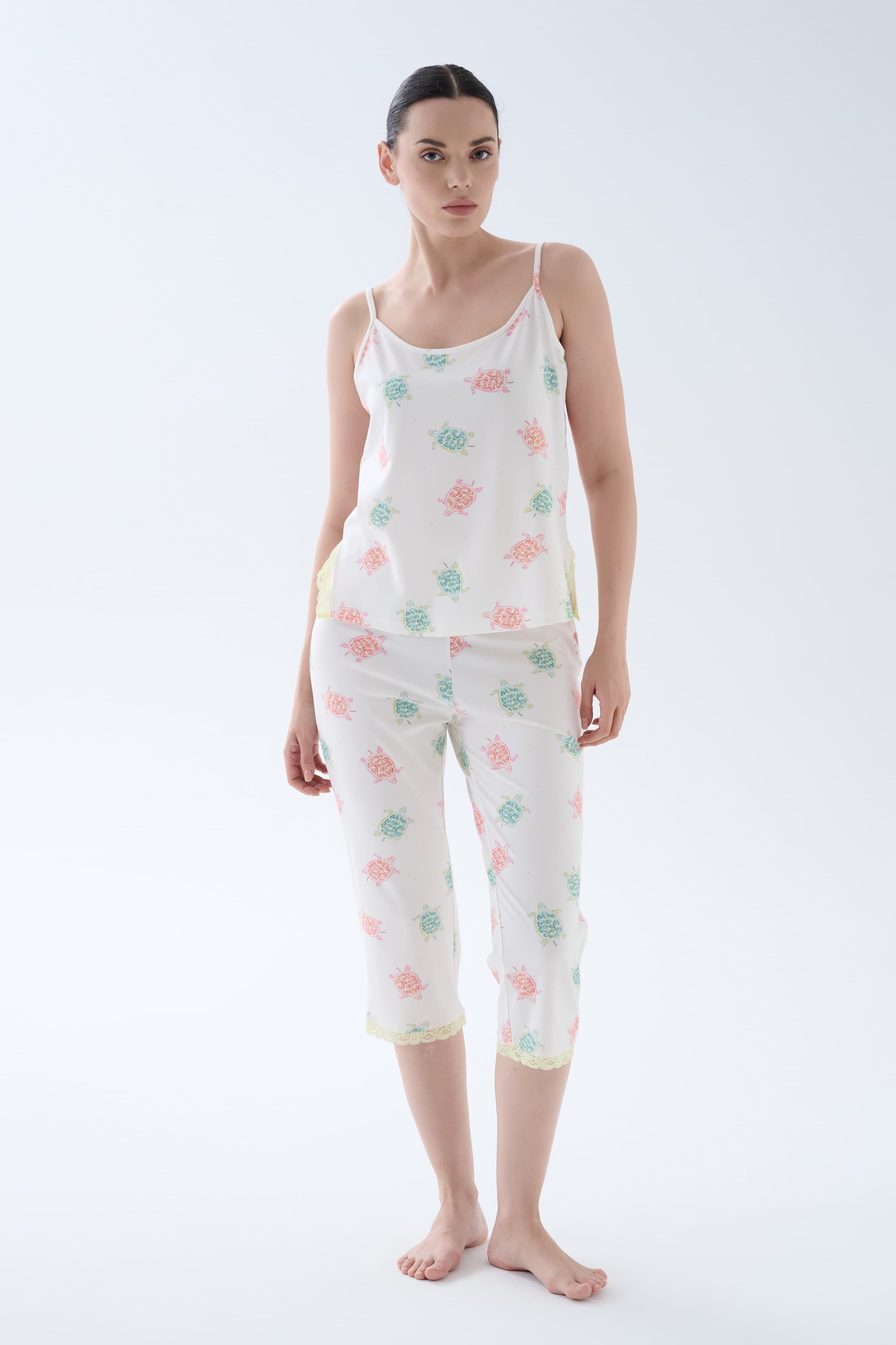 Women's Neutral Printed Cotton Pajama Set — view 1