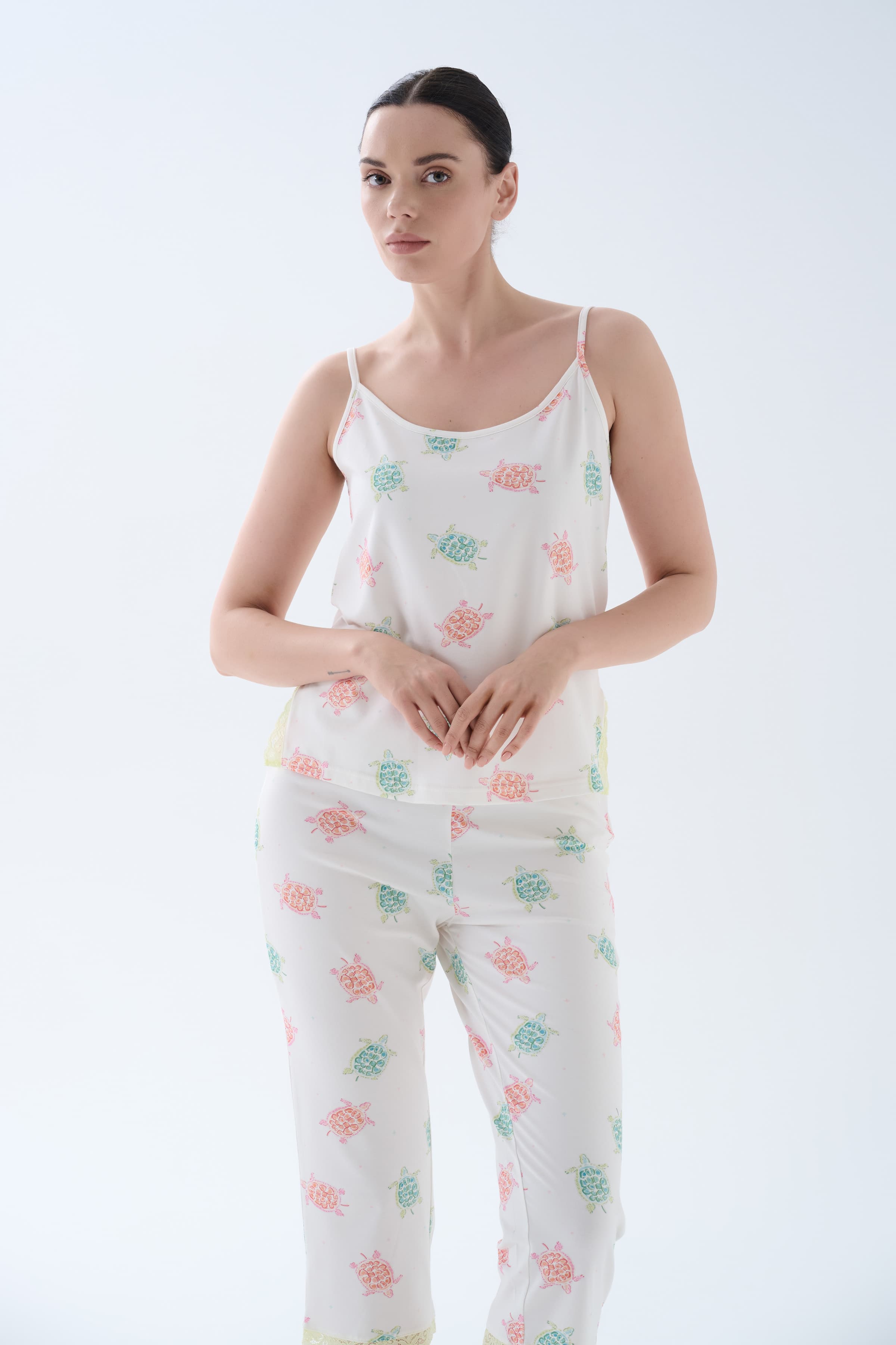 Women's Neutral Printed Cotton Pajama Set — view 2