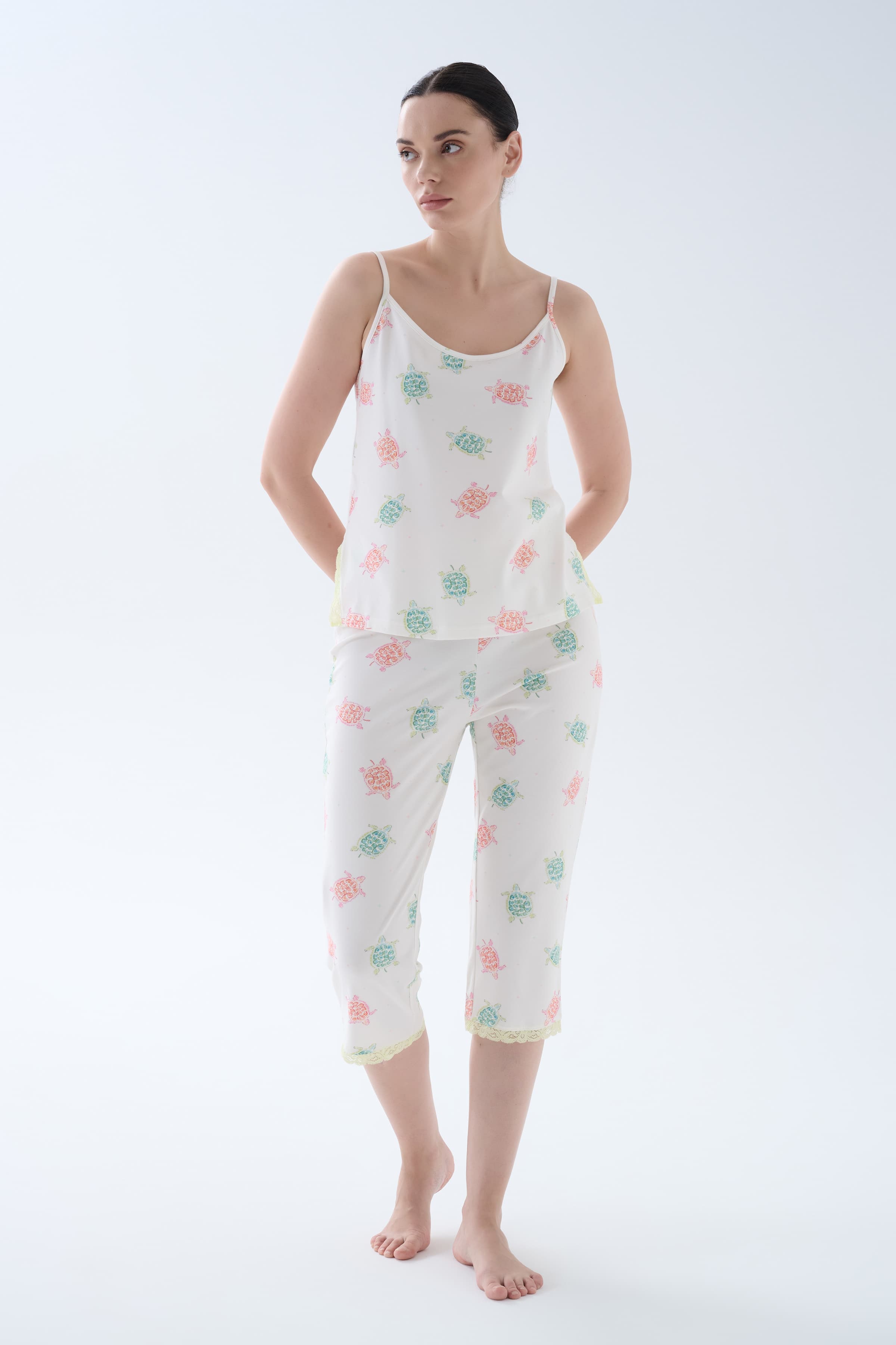 Women's Neutral Printed Cotton Pajama Set — view 3