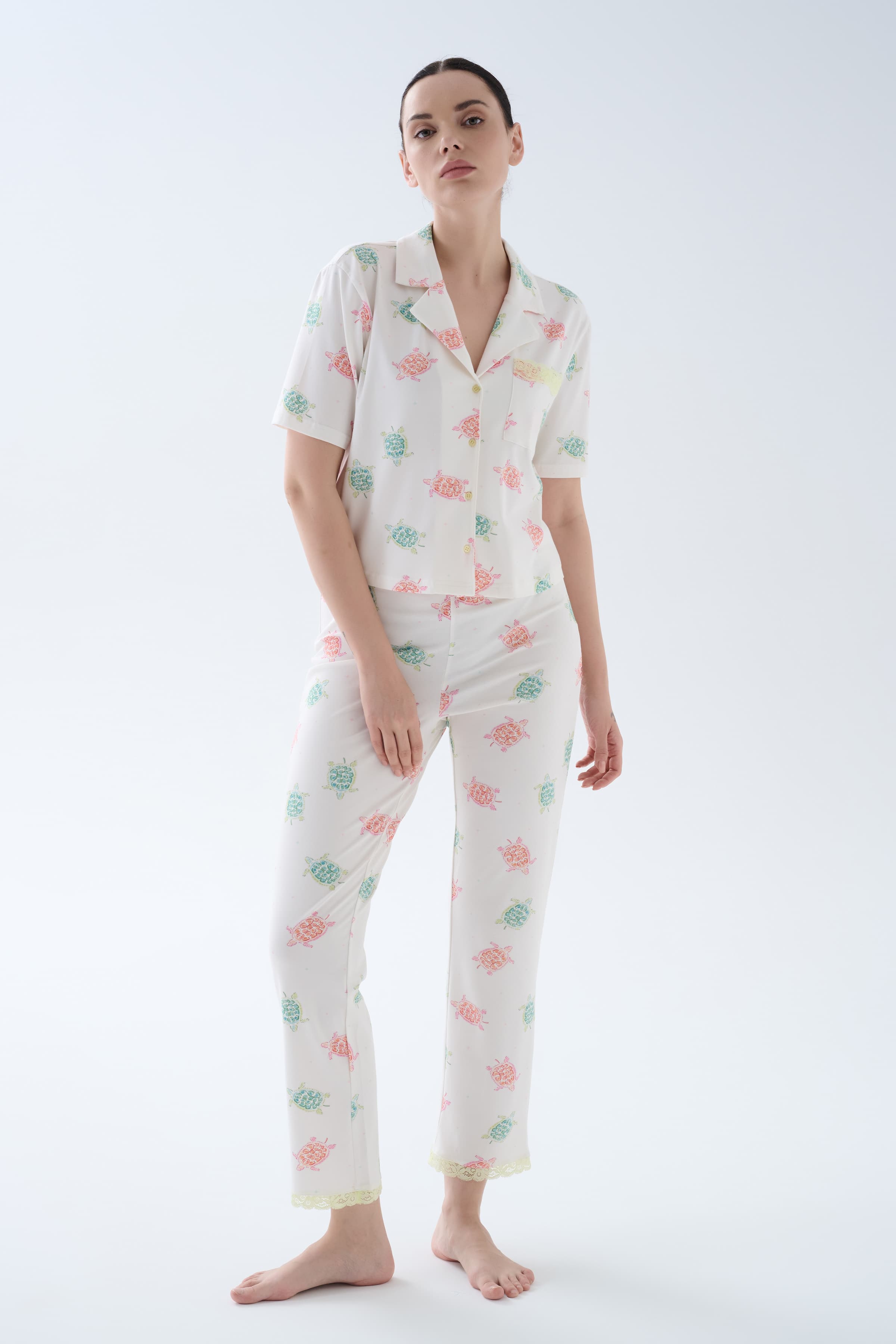 Women's Neutral Printed Cotton Pajama Set — view 1