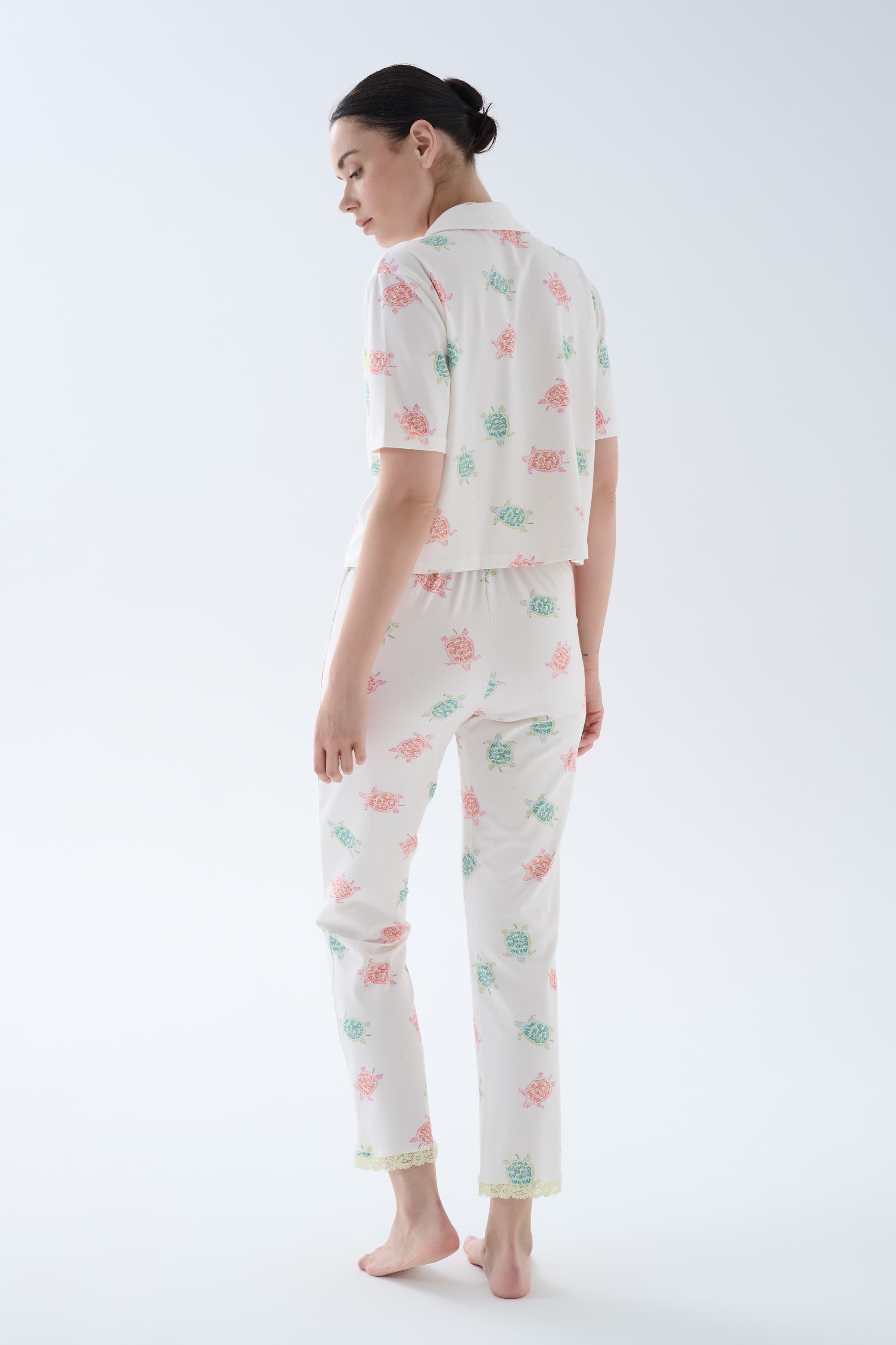 Women's Neutral Printed Cotton Pajama Set — view 2
