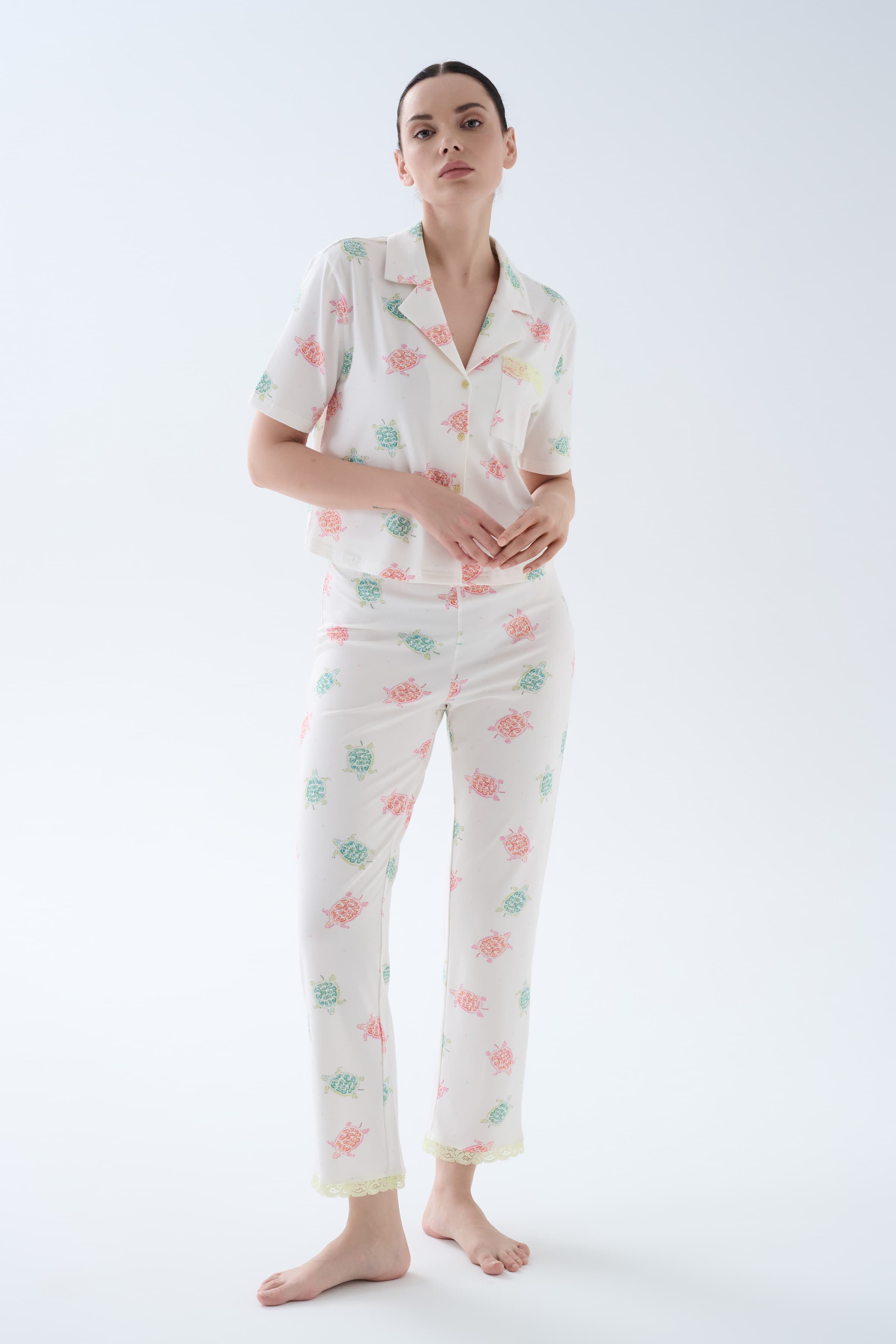 Women's Neutral Printed Cotton Pajama Set — view 3