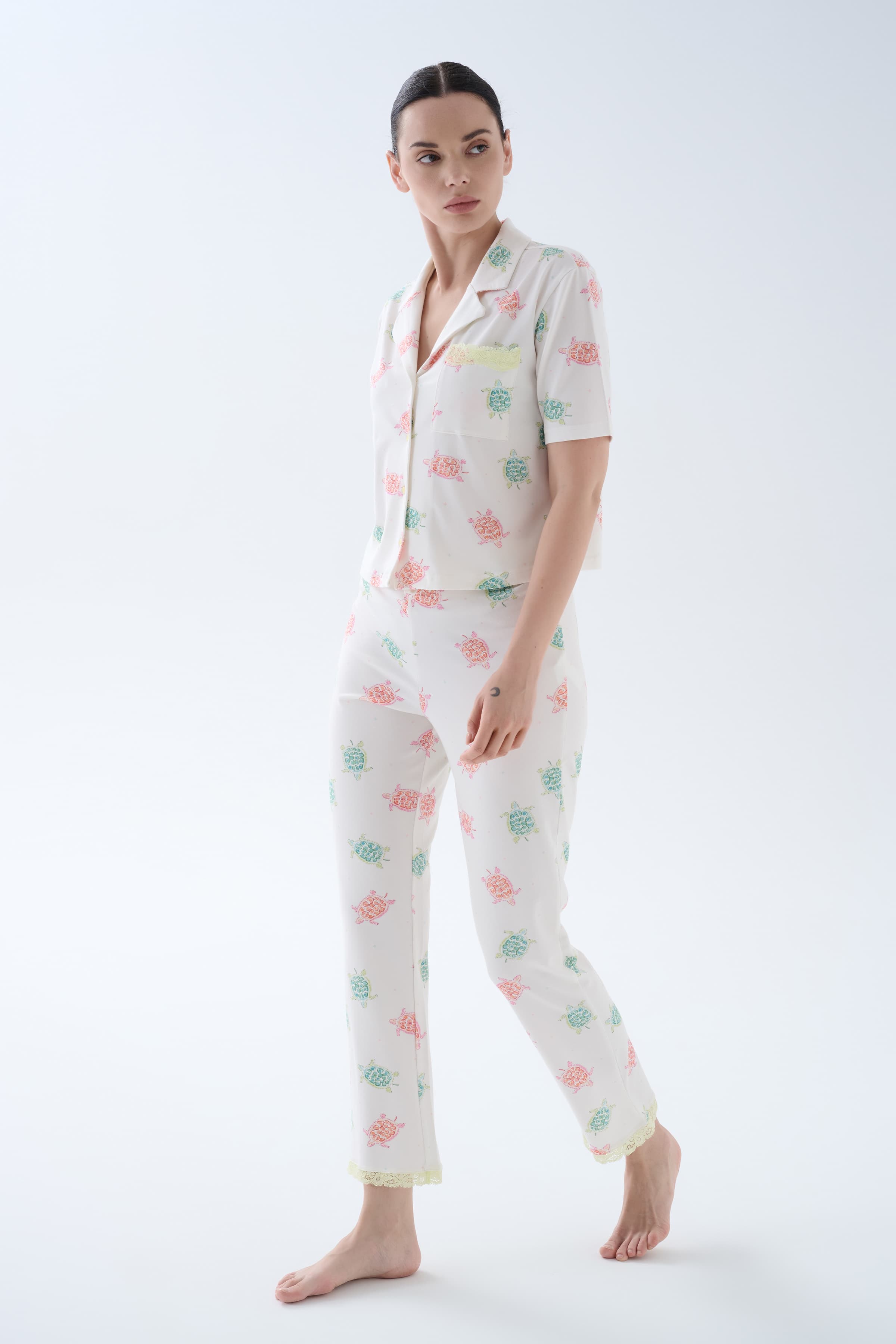 Women's Neutral Printed Cotton Pajama Set — view 4