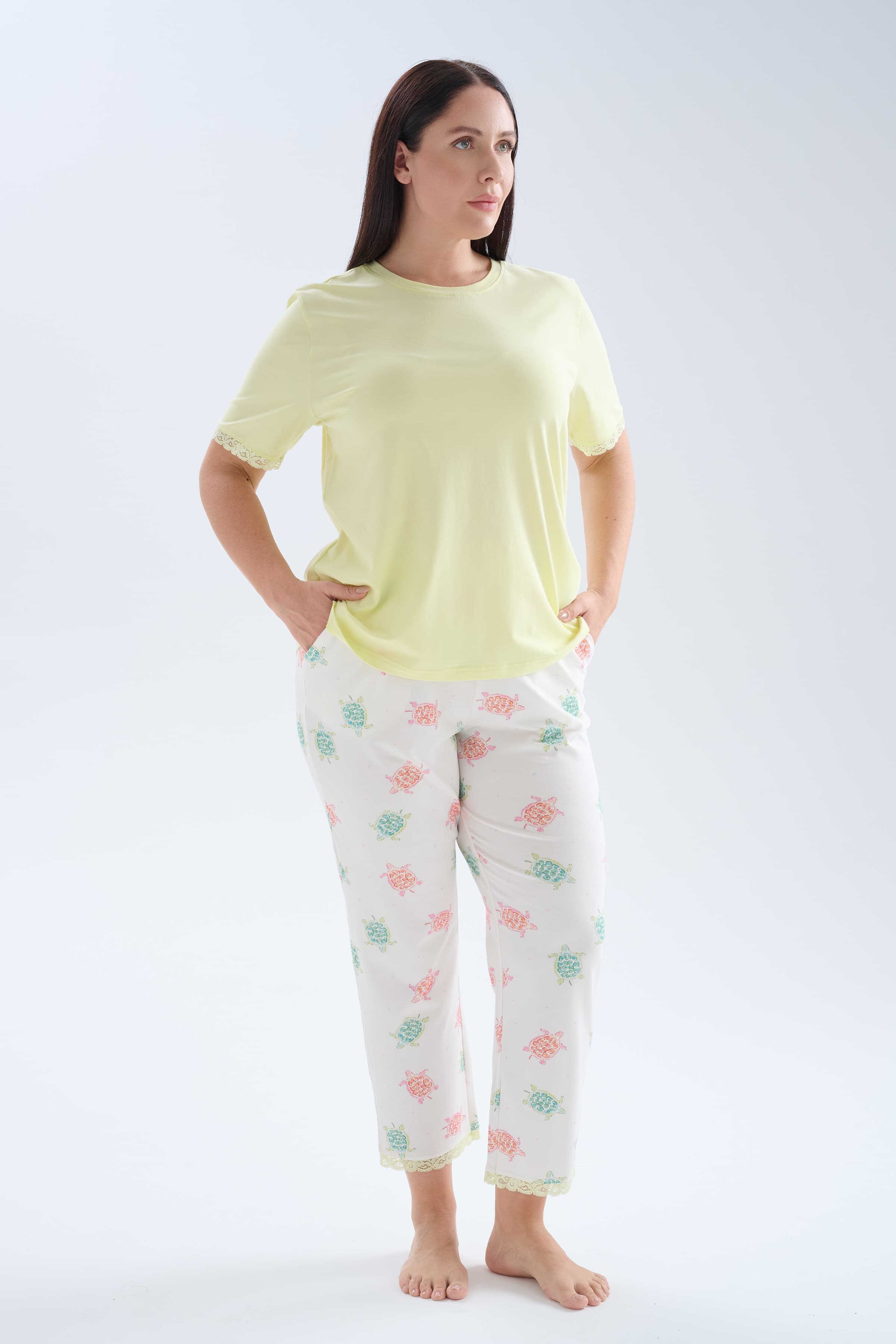 Women's Neutral Printed Cotton Pajama Set — view 2