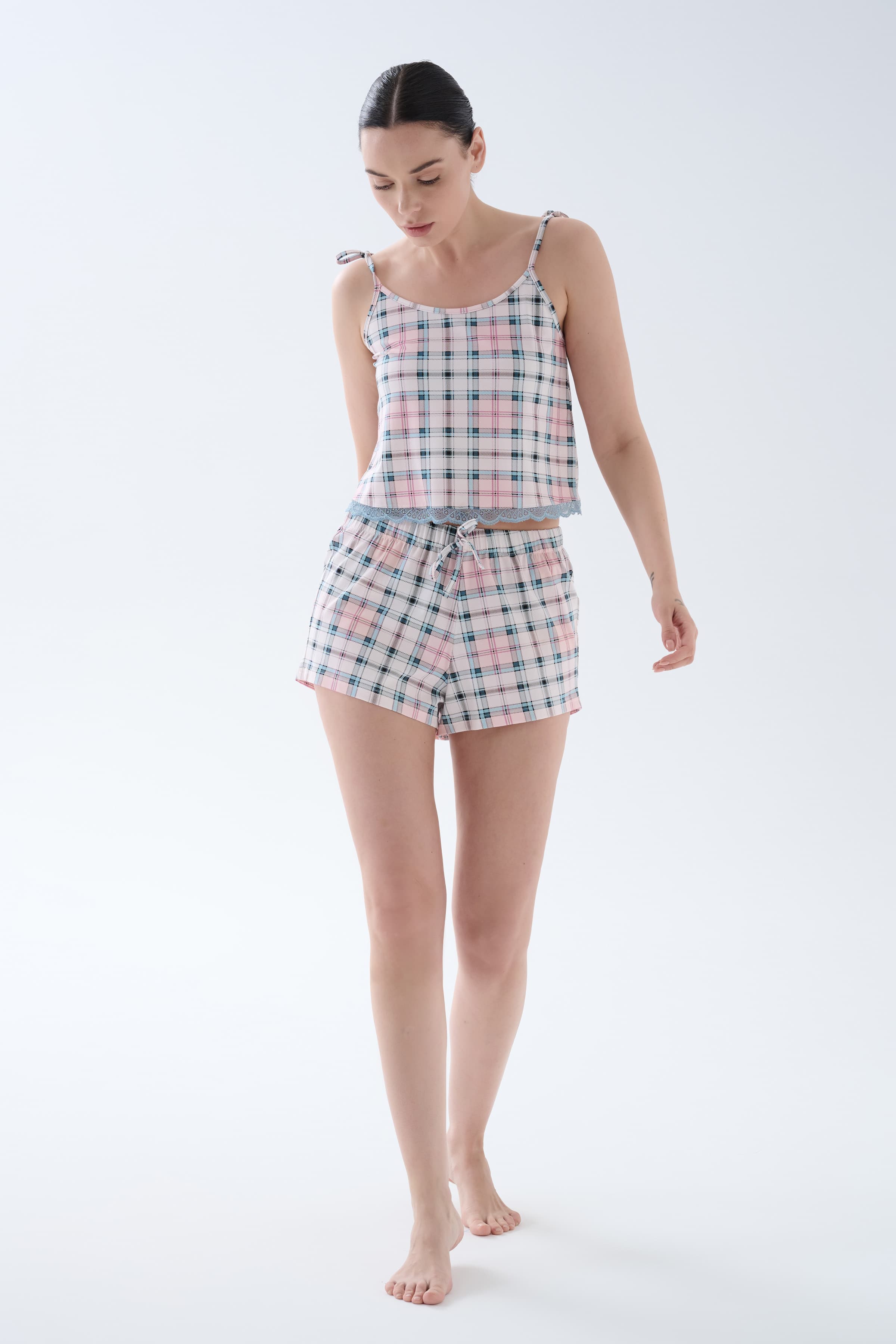 Women's Pink Plaid Cotton Pajama Set — view 2