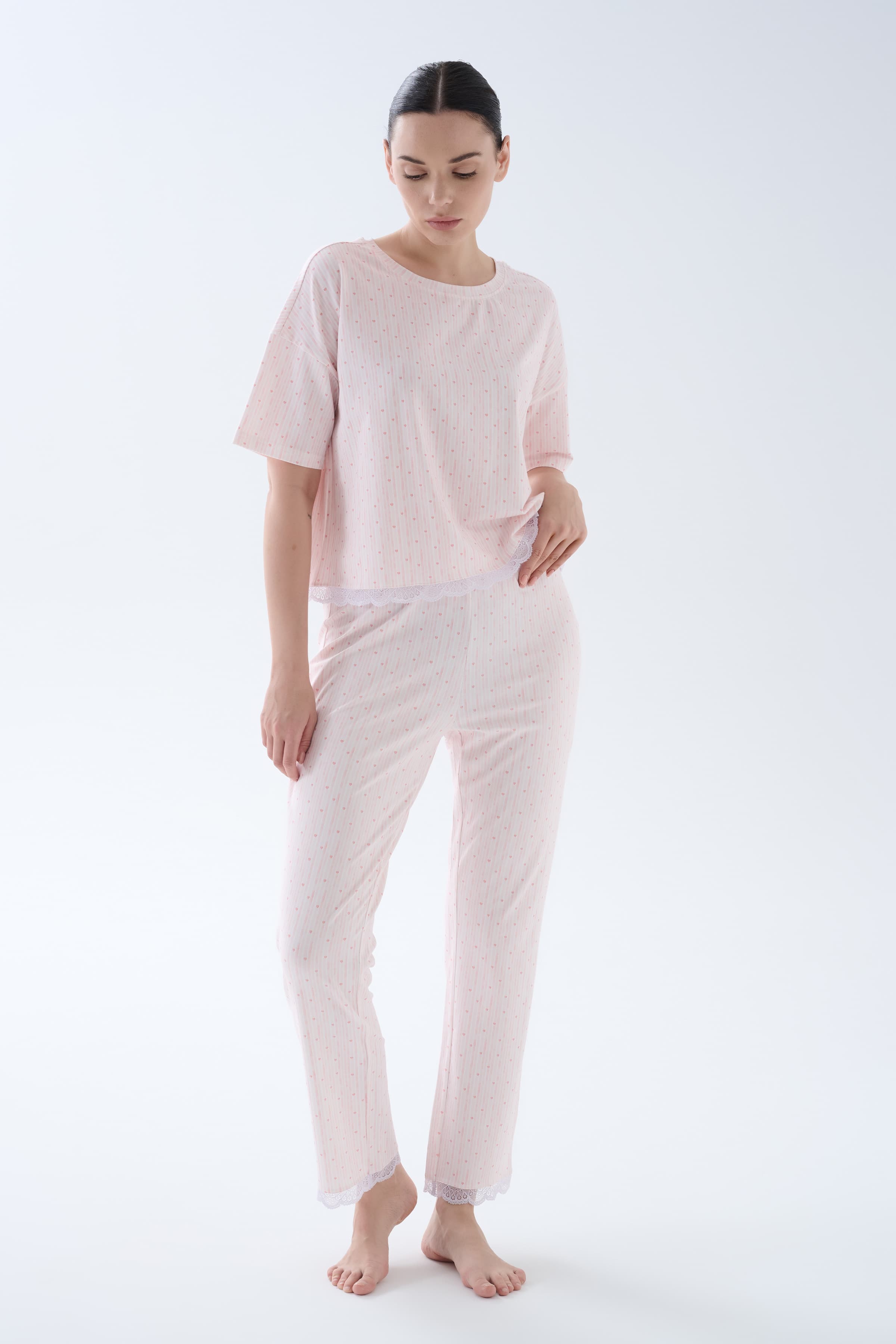 Women's Pink Printed Cotton Pajama Set — view 1