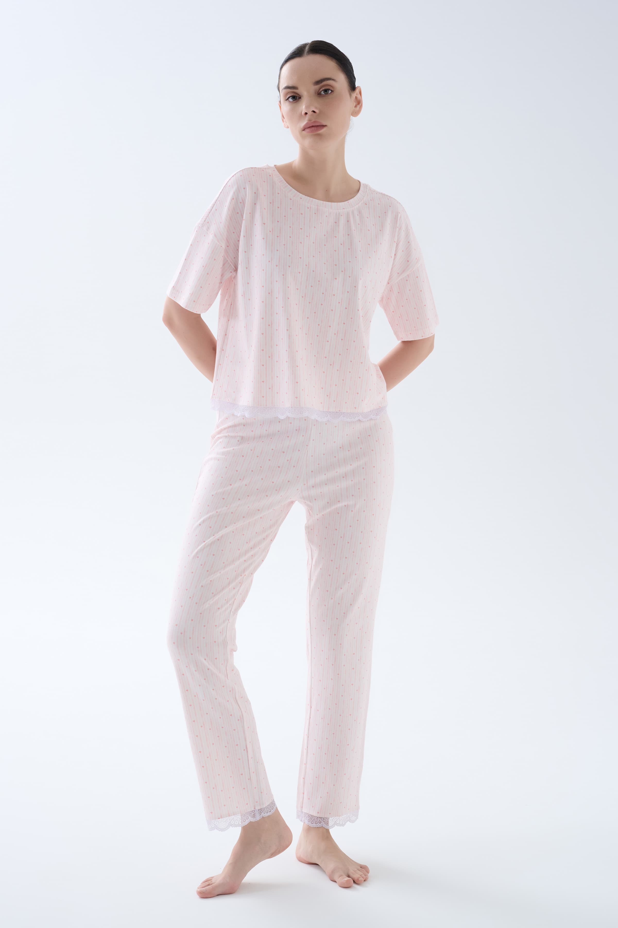 Women's Pink Printed Cotton Pajama Set — view 2