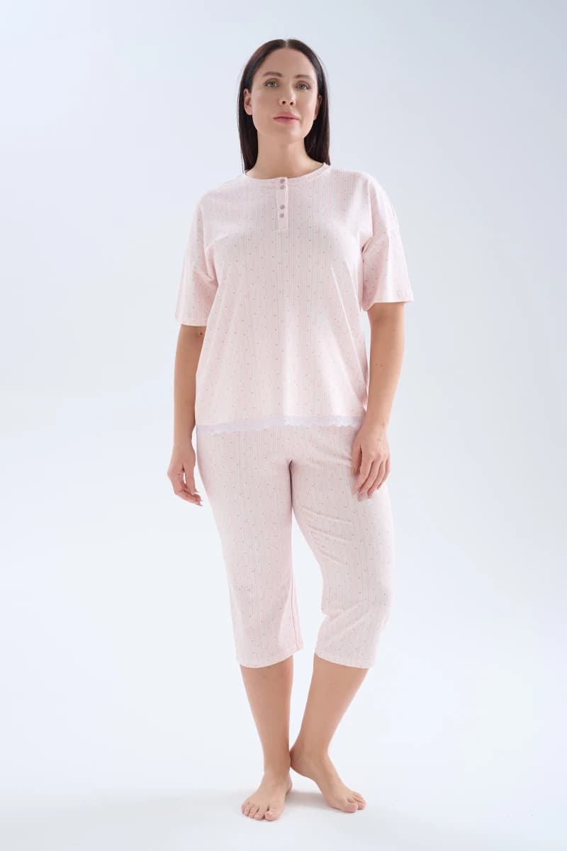 Women's Pink Printed Cotton Pajama Set — view 1