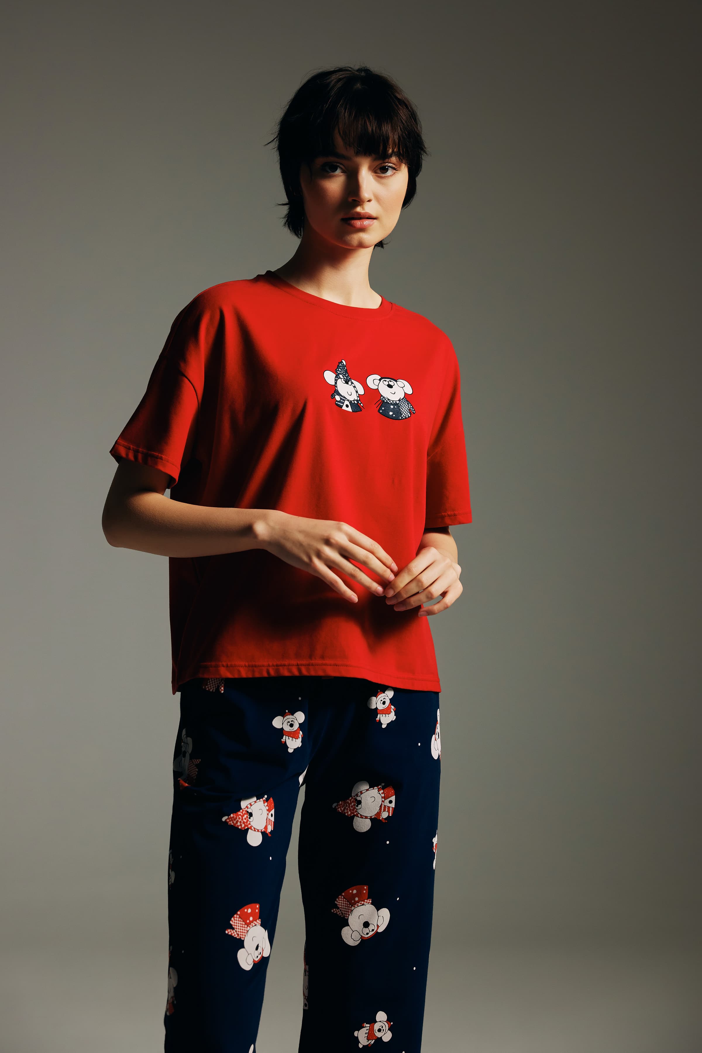 Women's Red Cotton Pajama Set — view 2
