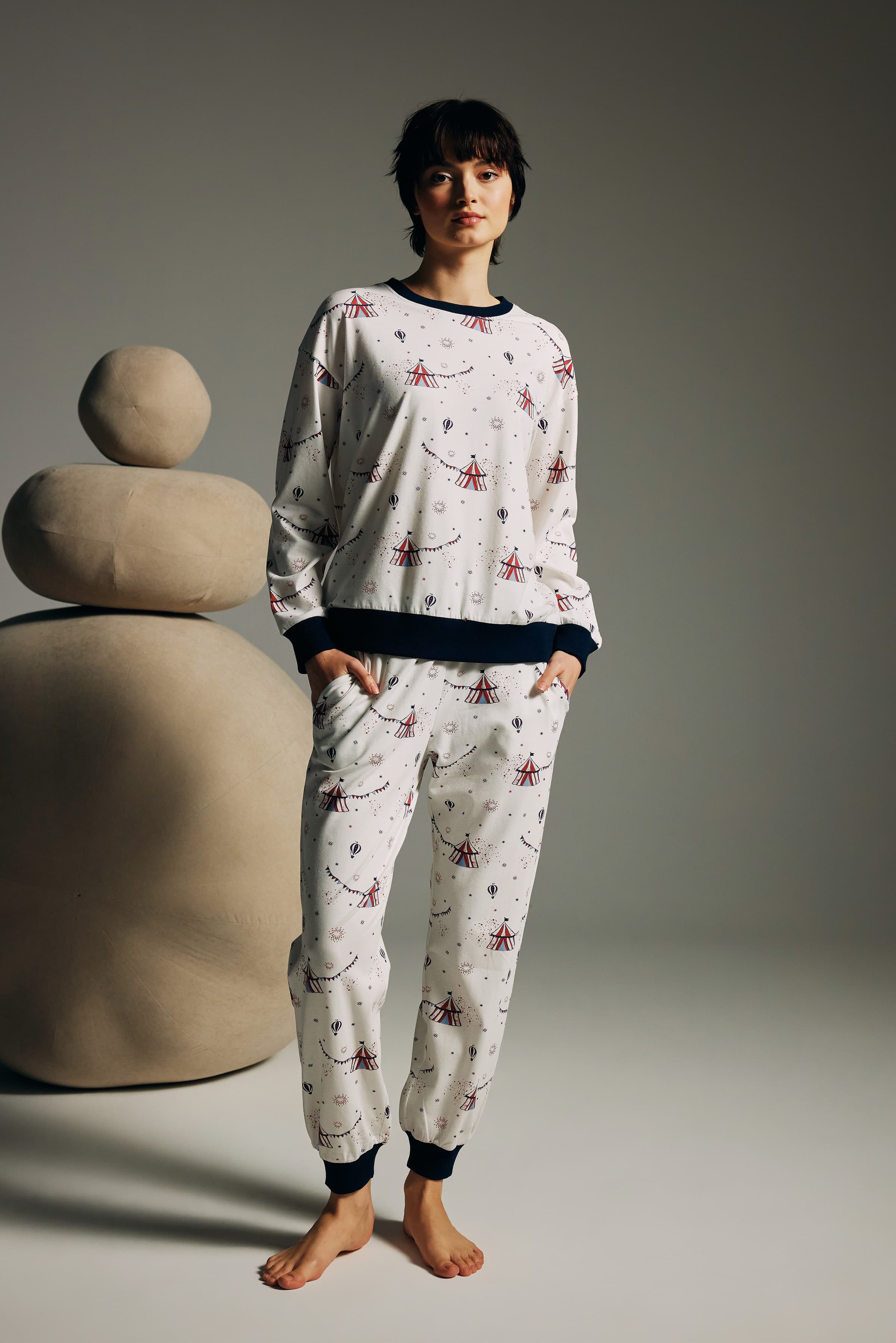 Women's Red Printed Cotton Pajama Set — view 1