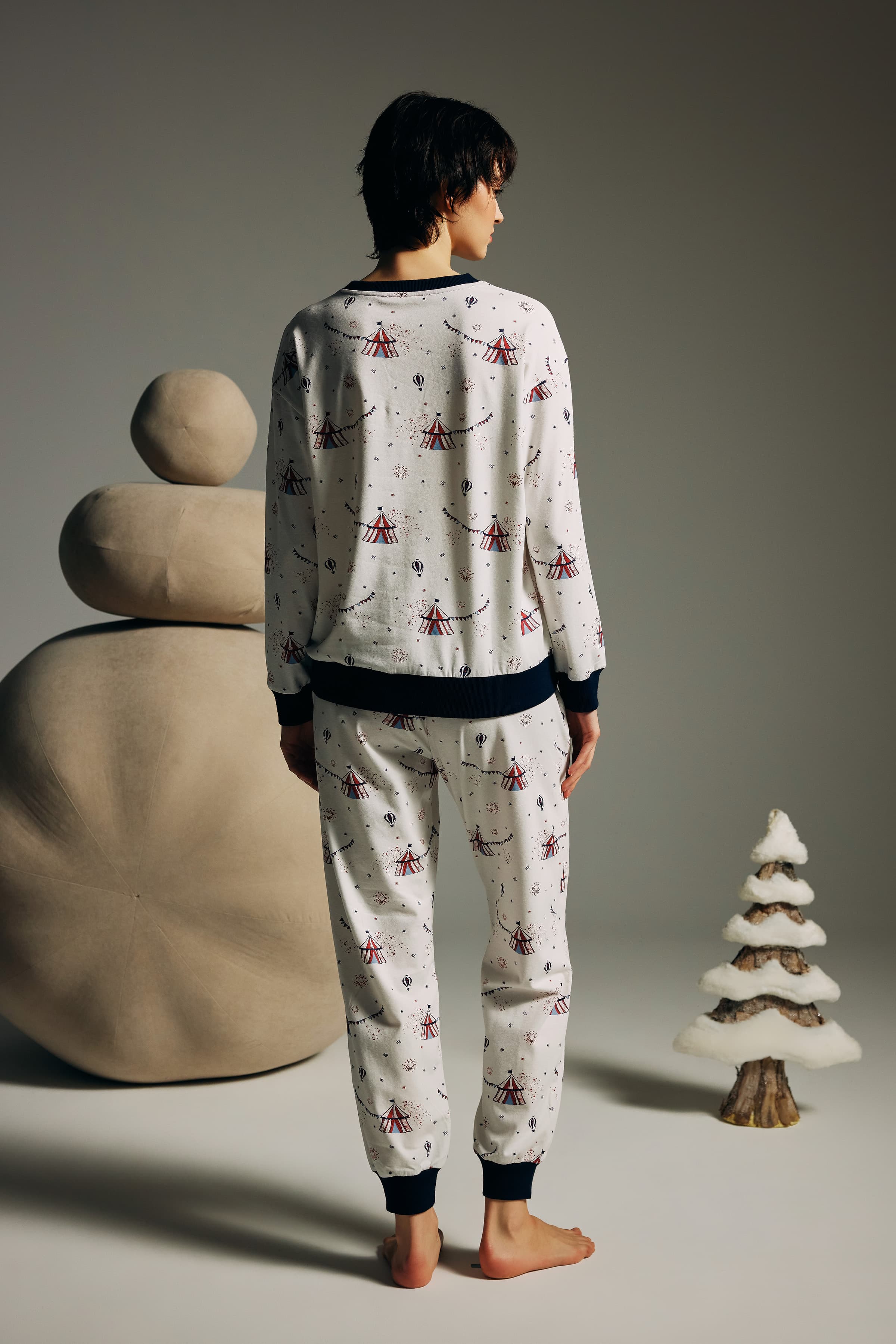 Women's Red Printed Cotton Pajama Set — view 4