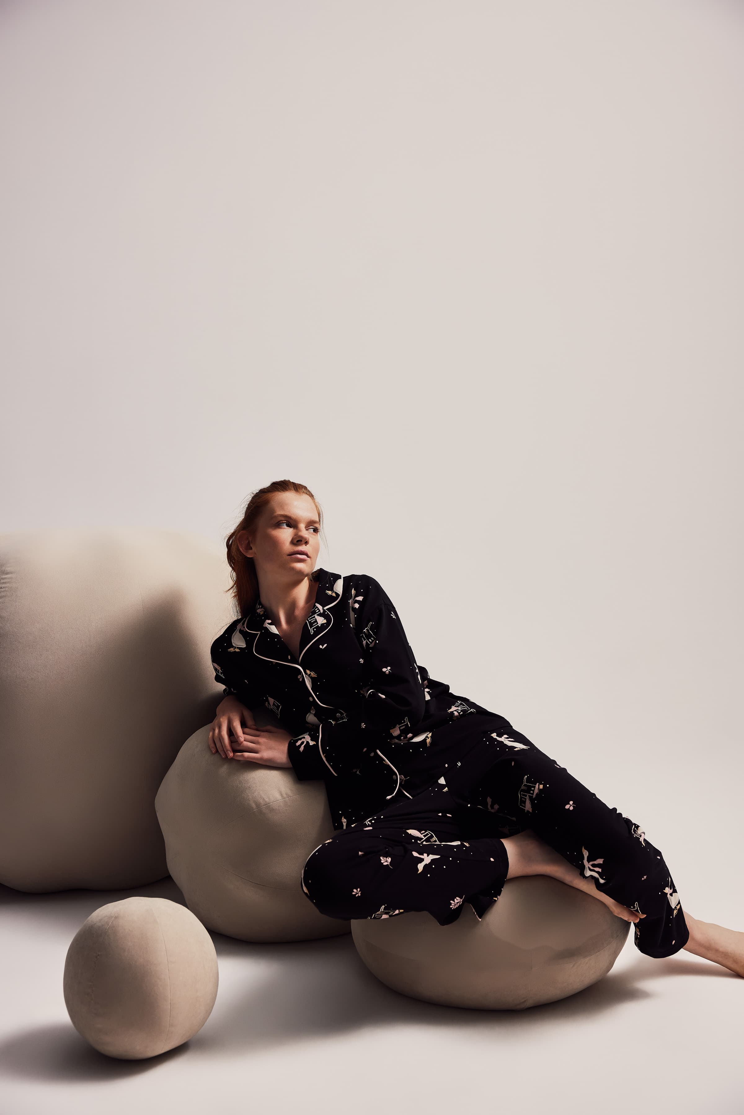 Women's White Printed Cotton Pajama Set — view 1