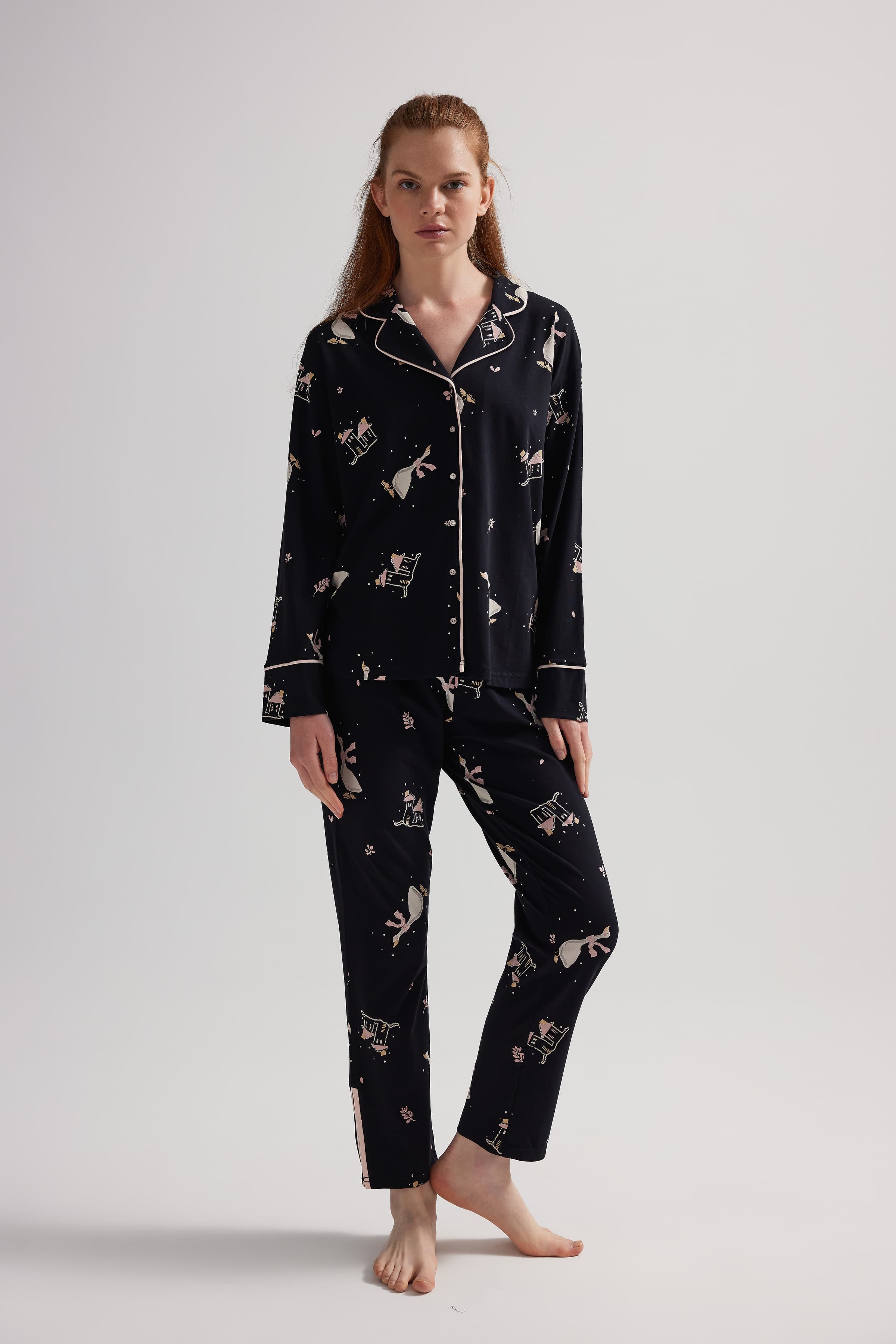 Women's White Printed Cotton Pajama Set — view 2